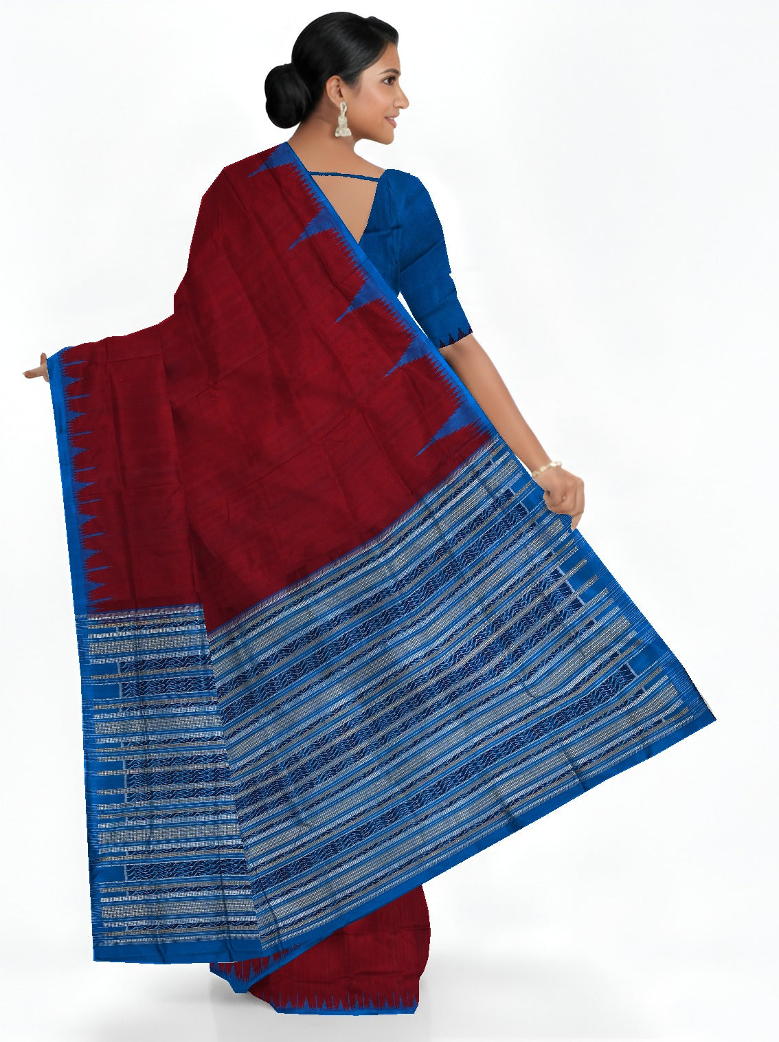 Deep Maroon Big Temple Border Sambalpuri  Saree | Odisha Handloom GI Tagged | Devnika