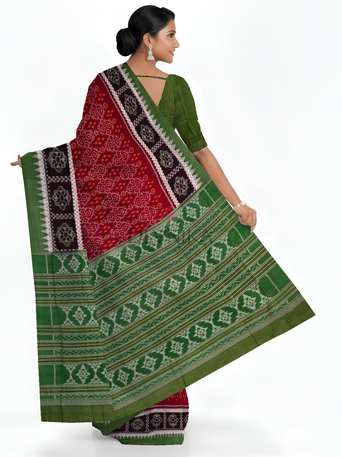 Maroon Double Boarder Bandha Saree | Odisha Handloom GI Tagged | Devnika