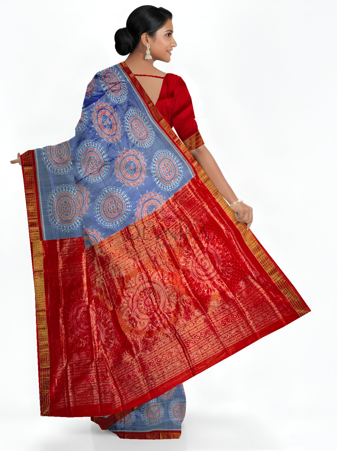 Periwinkle Blue Body Bandha Half Tissue Pata Saree | Odisha Handloom GI Tagged | Devnika