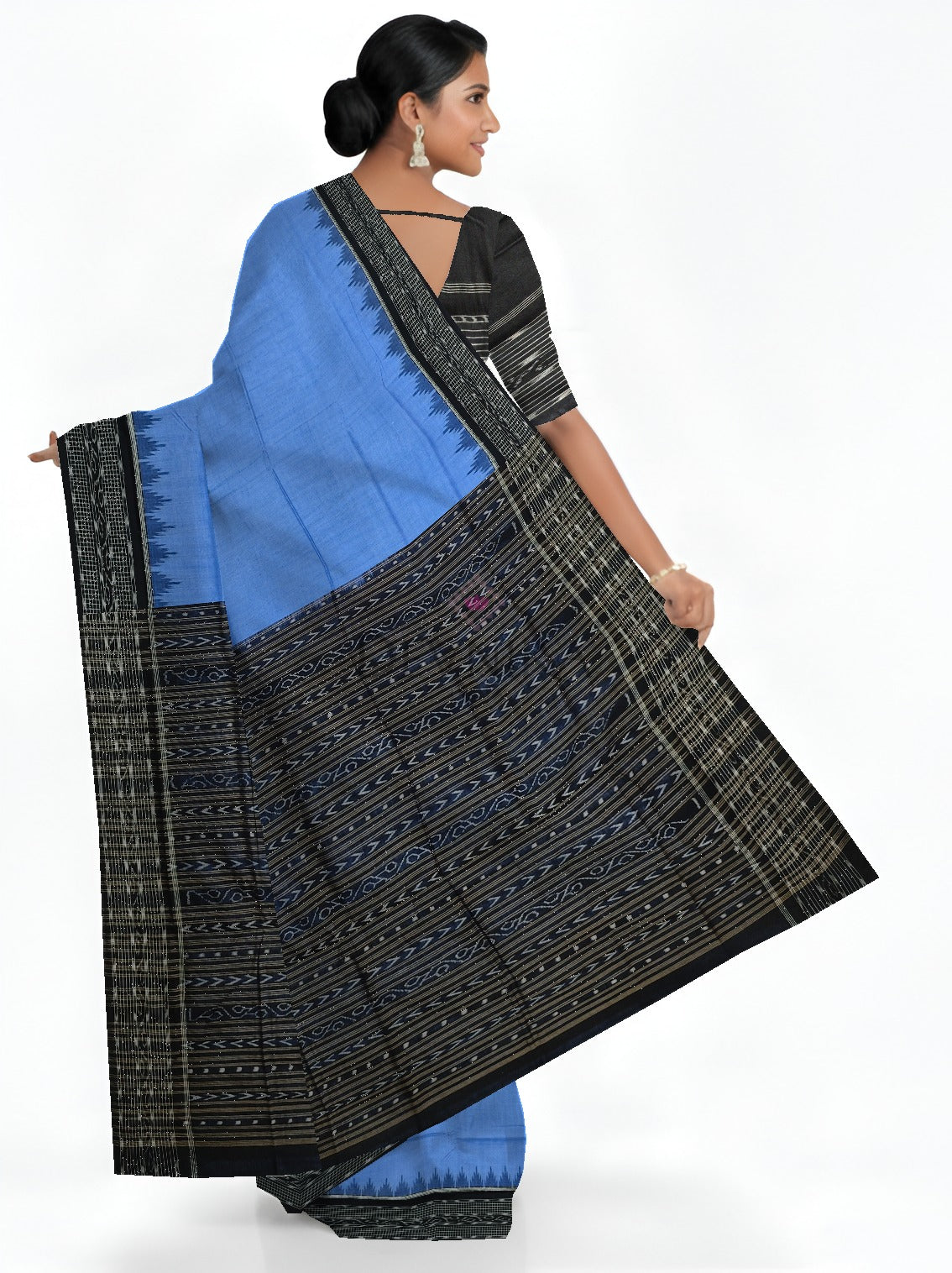 Blue Temple Border Bandha Saree | Odisha Handloom GI Tagged | Devnika