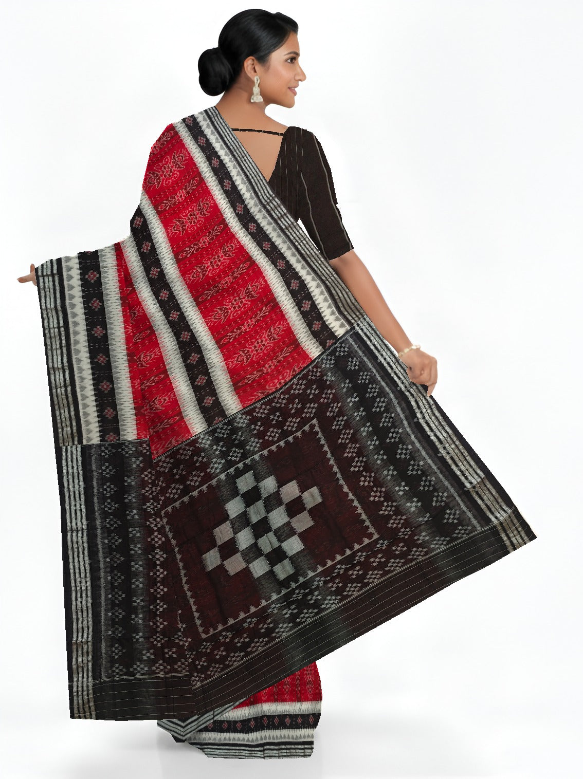Red And White Mania Bandha Traditional Katiki Saree | Odisha Handloom GI Tagged | Devnika