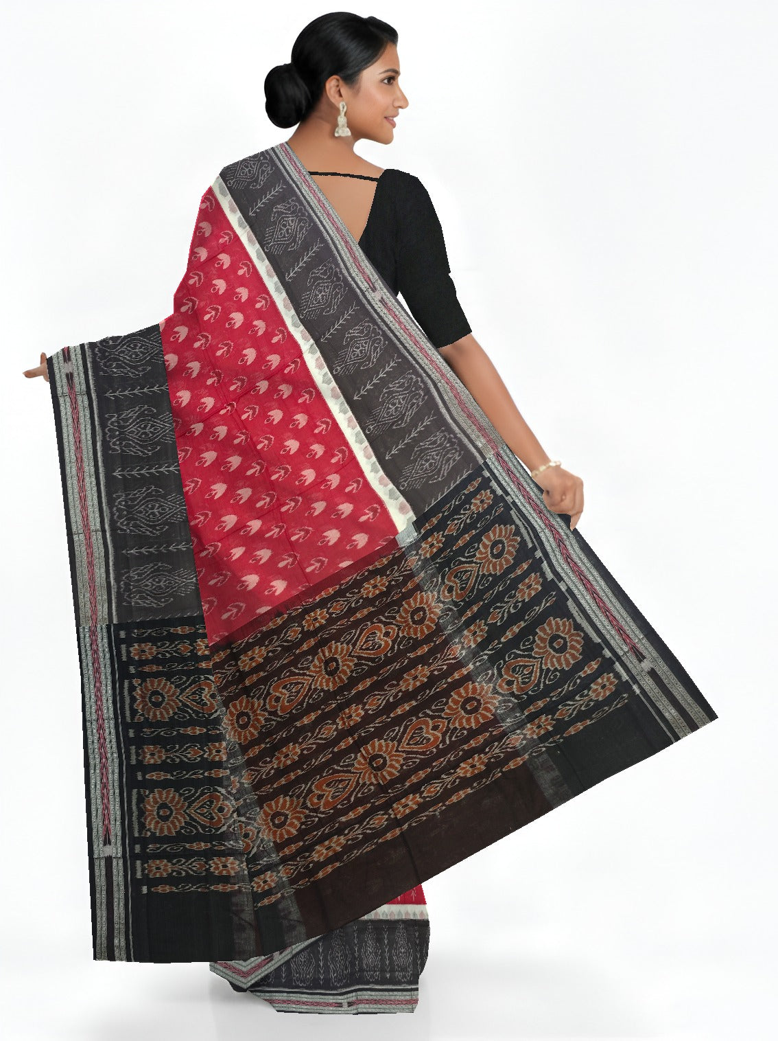 Maroon And White Mania Bandha Traditional Katiki Saree | Odisha Handloom GI Tagged | Devnika