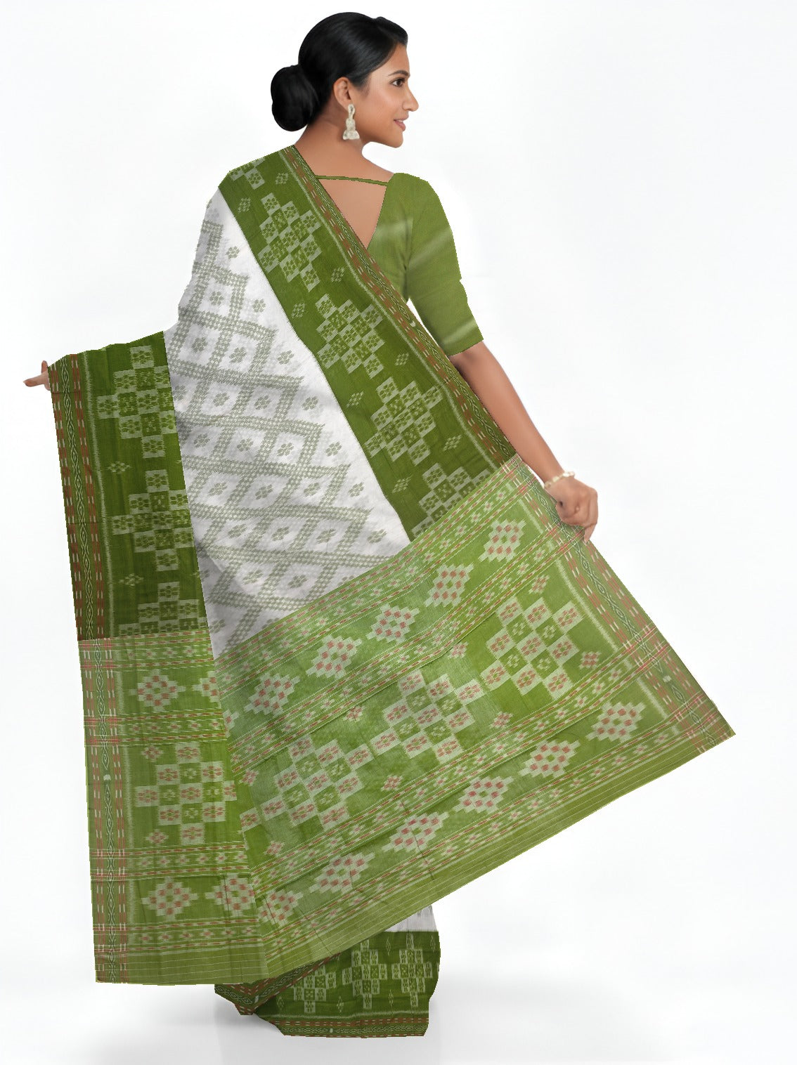 White  Mania Bandha Traditional Katiki Saree | Odisha Handloom GI Tagged | Devnika