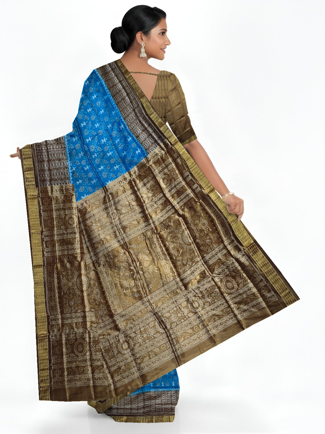 Copper Sulphate Half Body Bandha Tissue Silk Saree | Odisha Handloom GI Tagged | Devnika