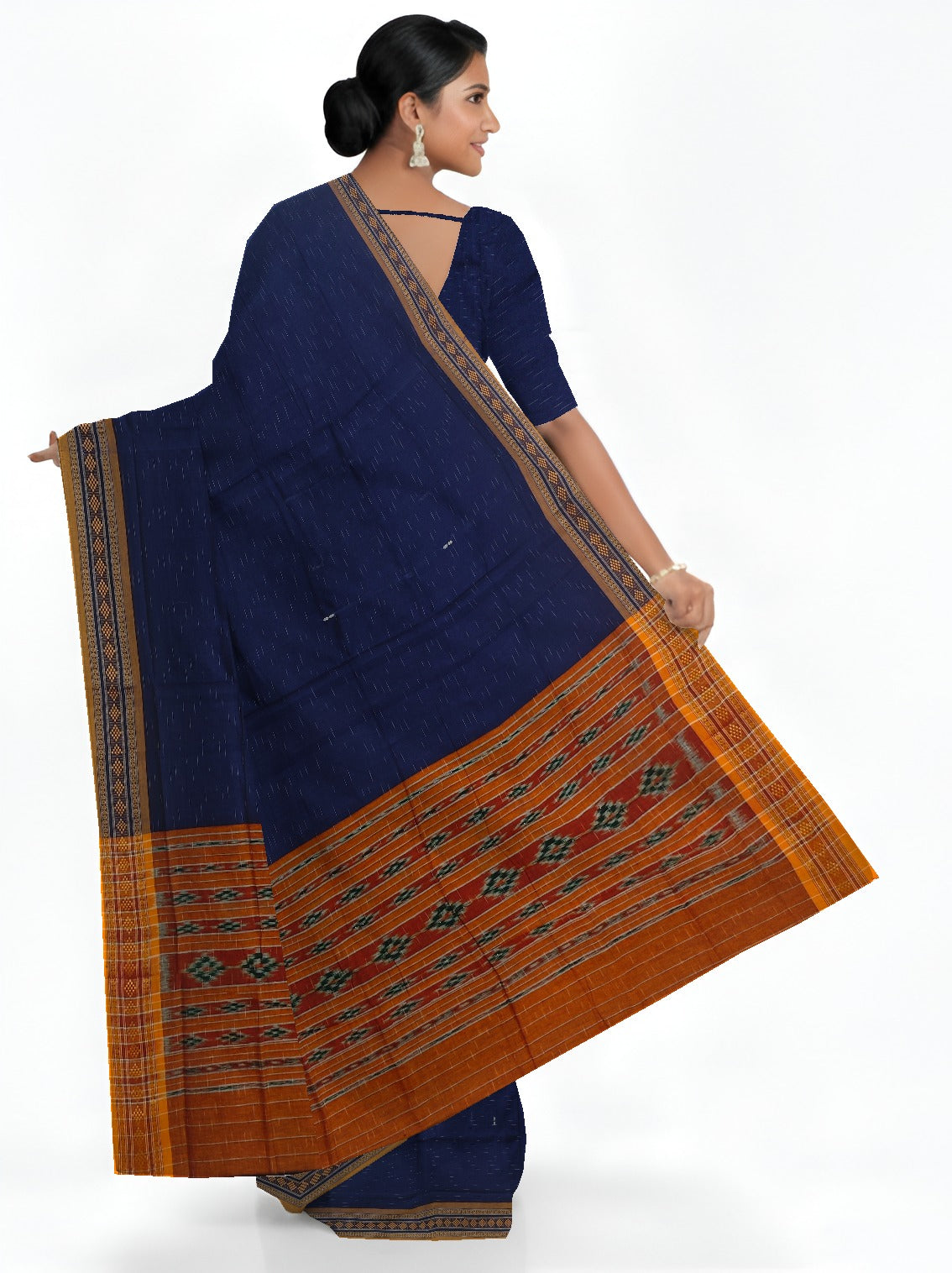 Deep Blue Bomkai Border Pasapalli Saree | Odisha Handloom GI Tagged | Devnika