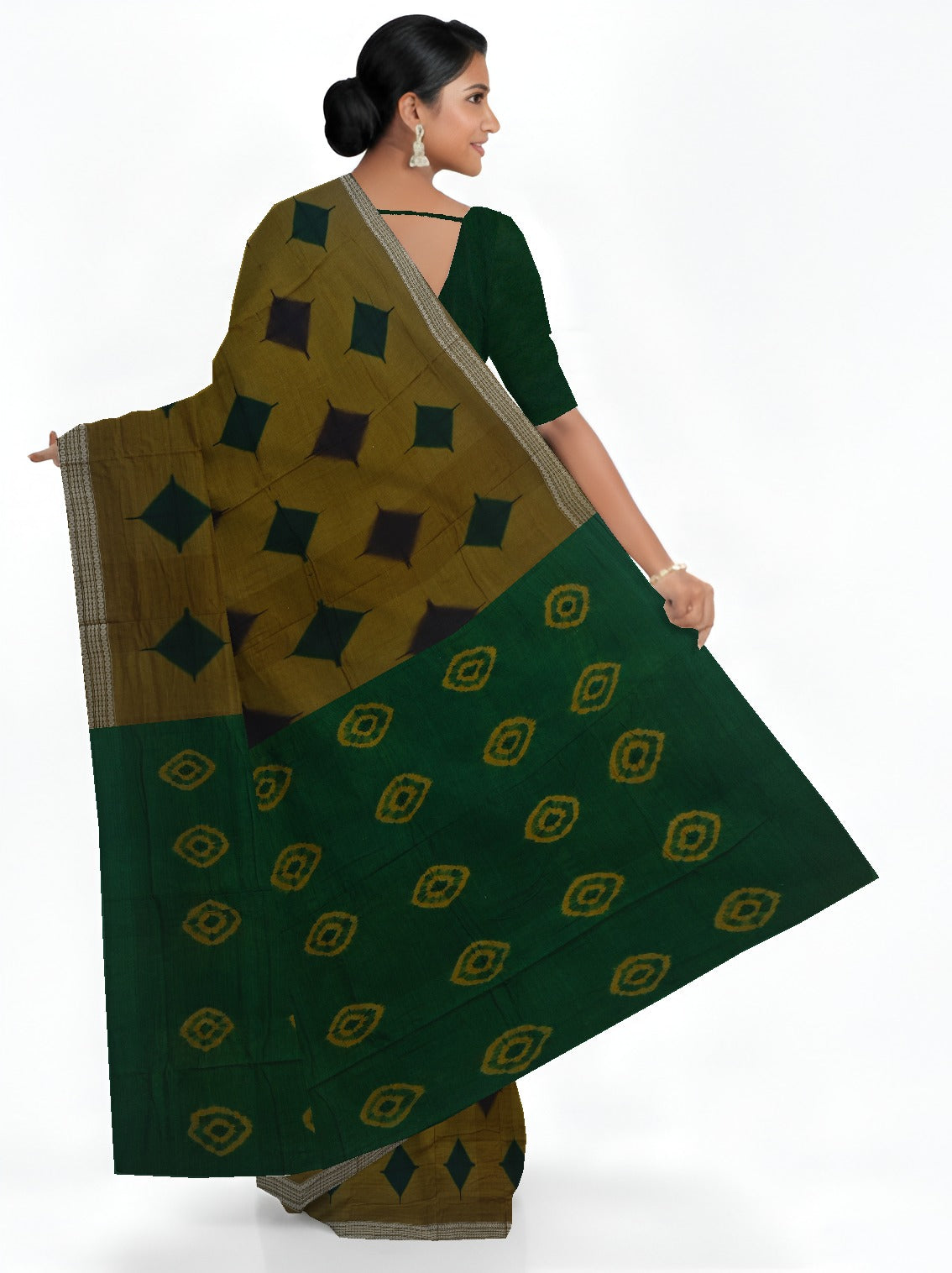 Deep Olive  Sambalapuri Bandhini Saree | Odisha Handloom GI Tagged | Devnika