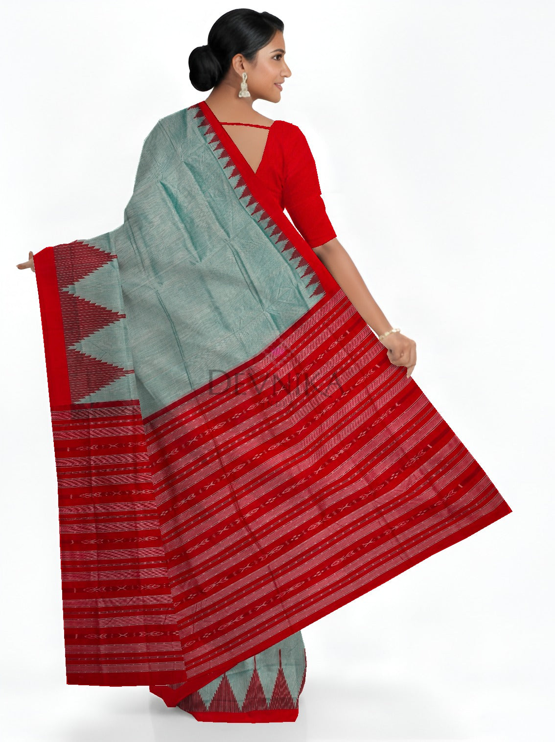 Light Green Big Temple Boarder Saree | Odisha Handloom GI Tagged | Devnika