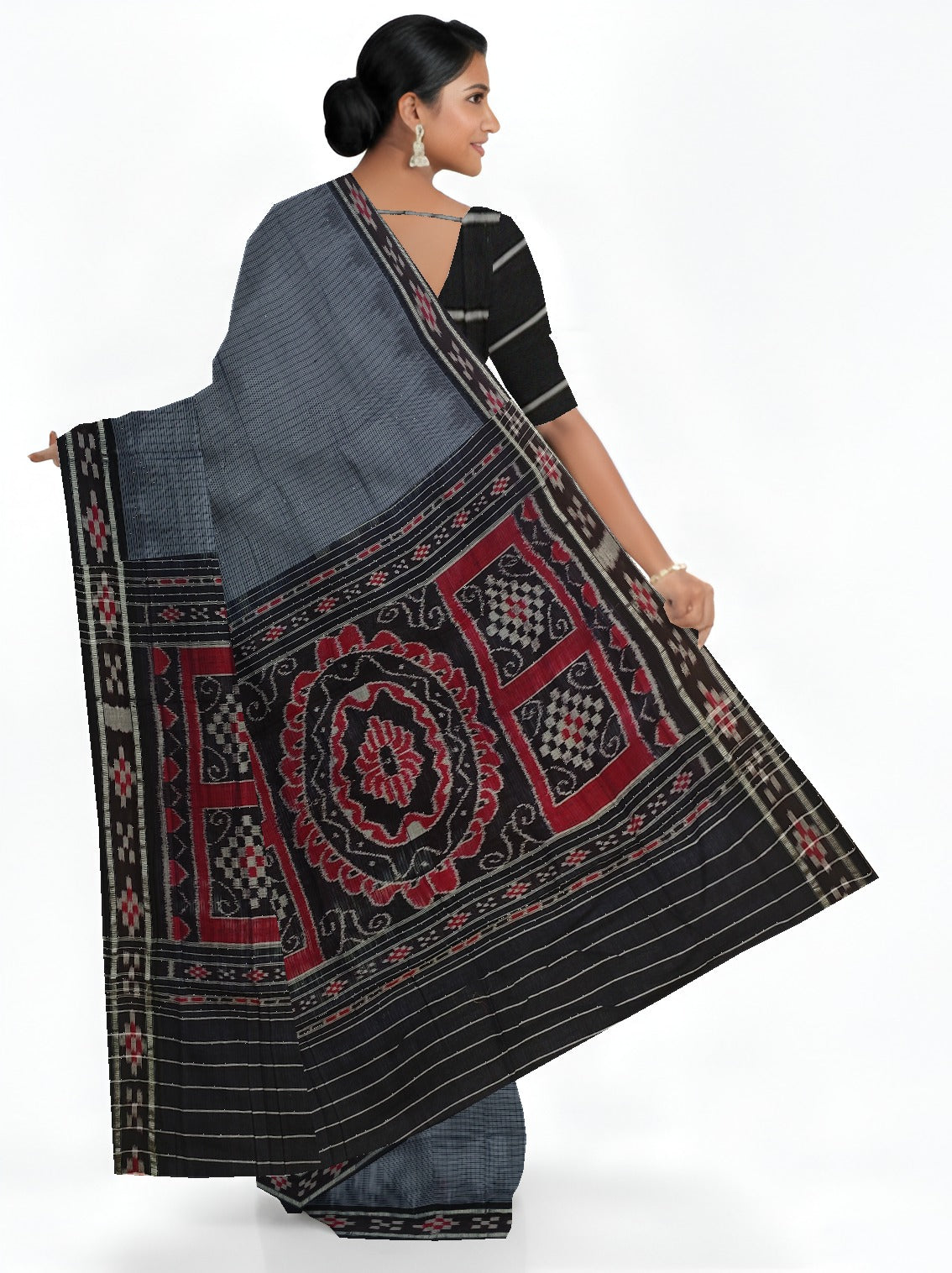 Grey Mania Bandha Border Pasapalli Saree | Odisha Handloom GI Tagged | Devnika