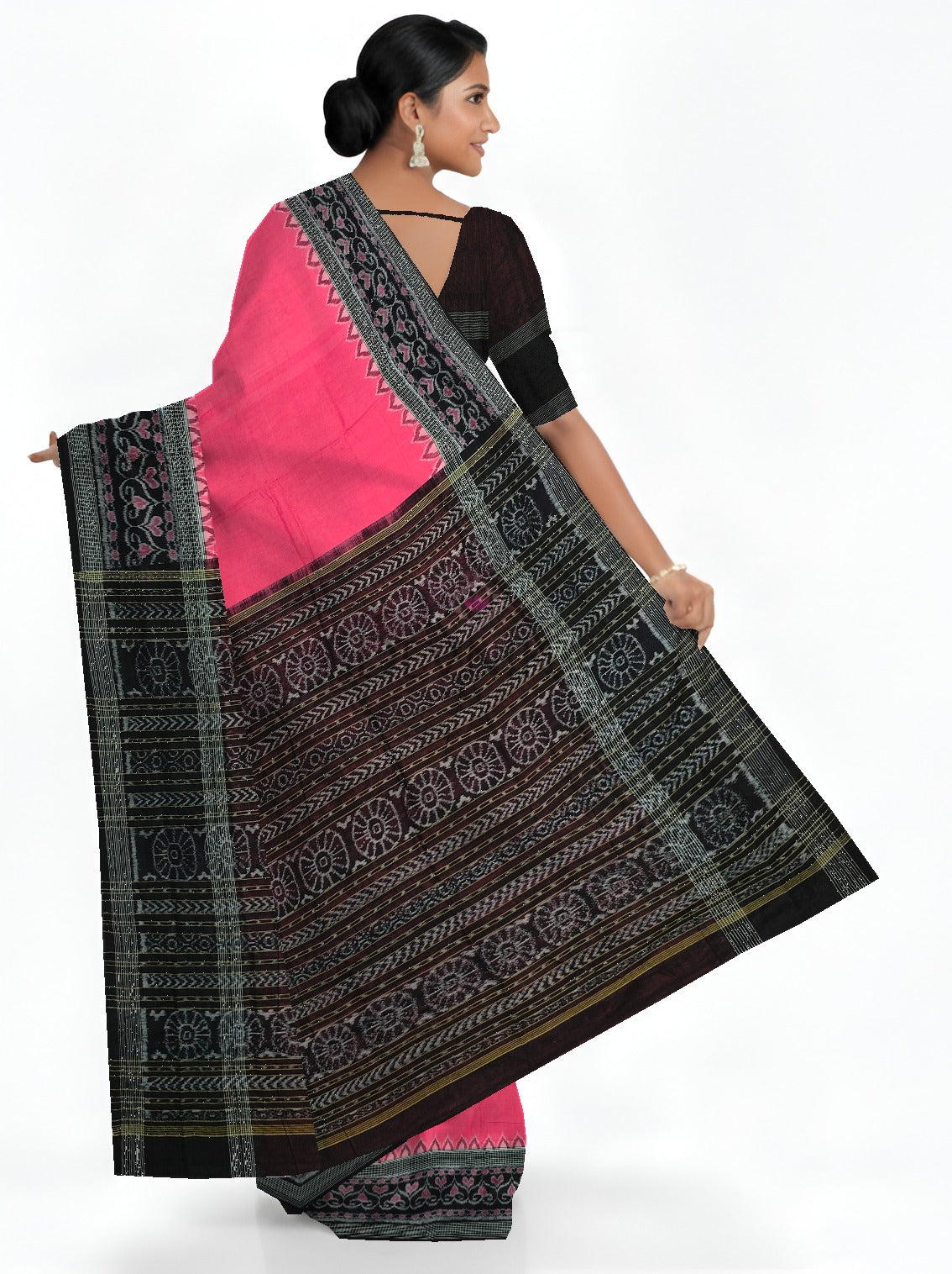 Pink Temple Border Bandha Saree | Odisha Handloom GI Tagged | Devnika