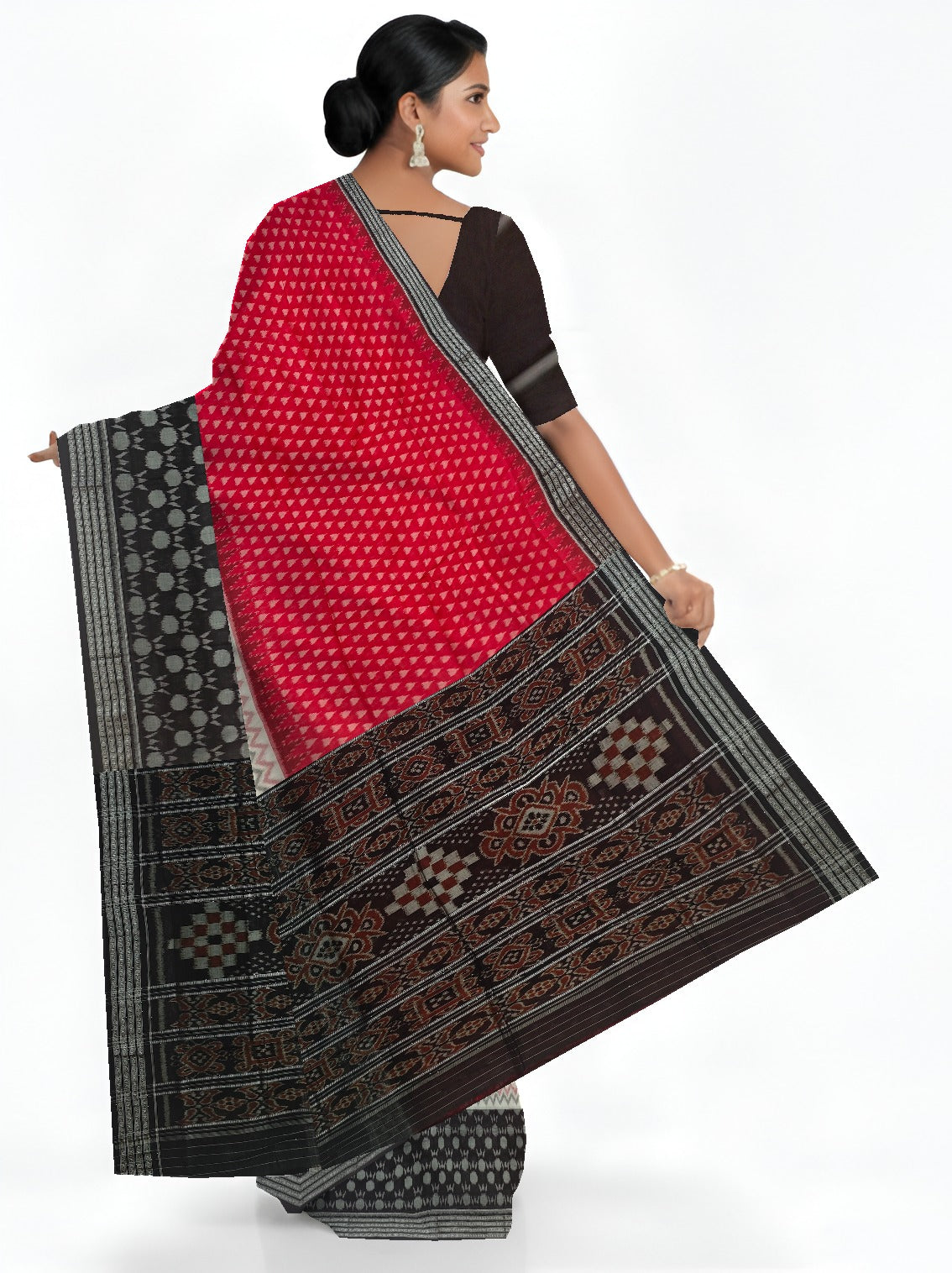 Red And White Mania Bandha Traditional Katiki Saree | Odisha Handloom GI Tagged | Devnika