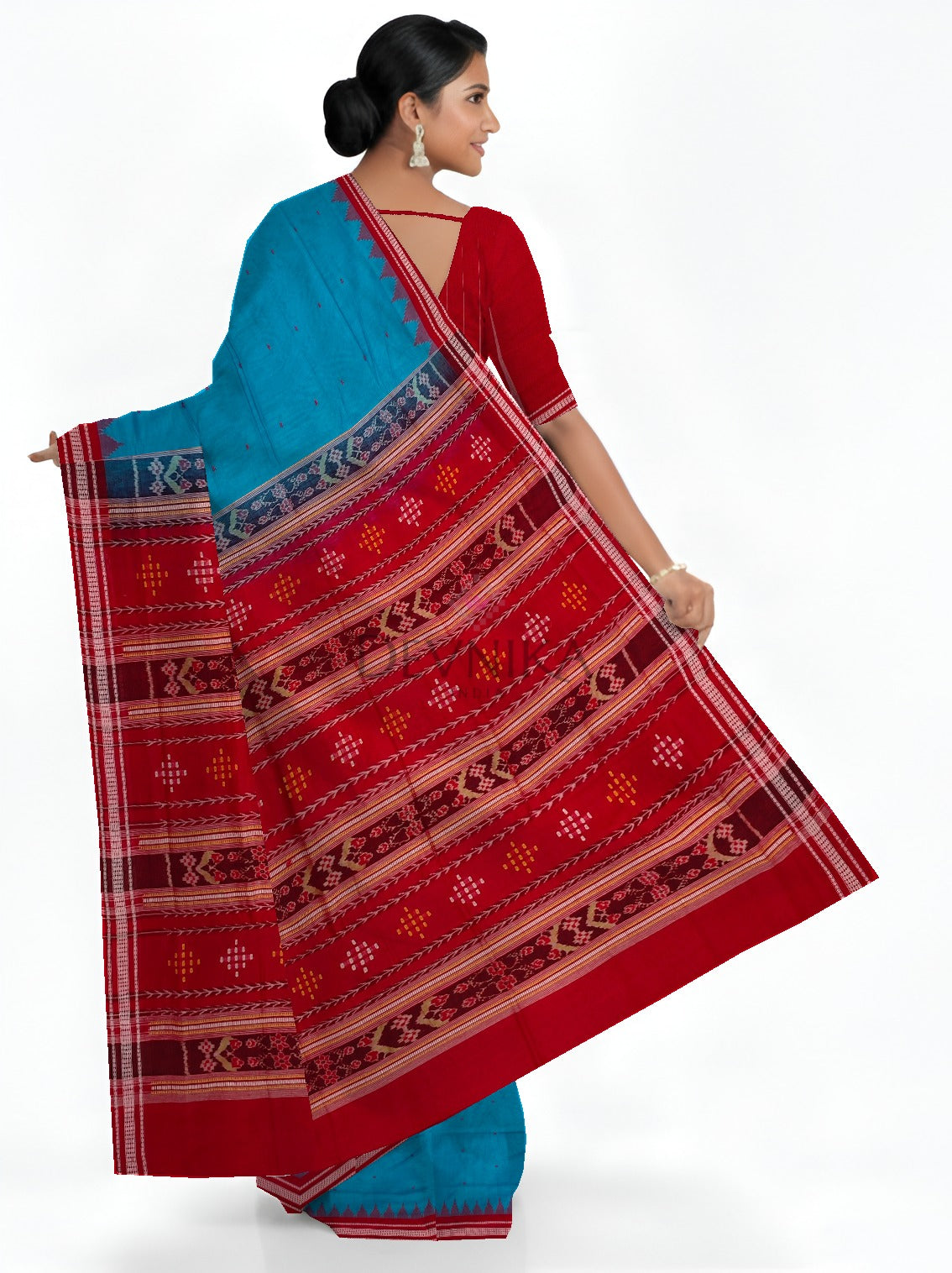 Royal Blue Temple Boarder Cotton Bapta Saree | Odisha Handloom GI Tagged | Devnika