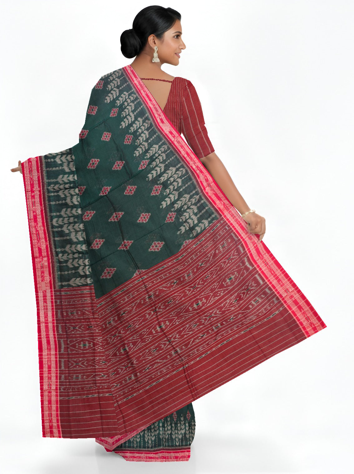 Bottle Green Mania Bandha Traditional Katiki Saree | Odisha Handloom GI Tagged | Devnika