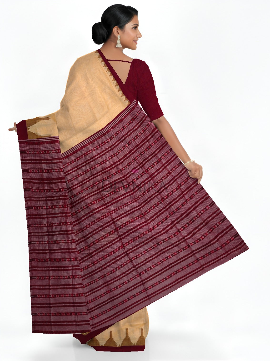 Peach Big Temple Boarder | Odisha Handloom GI Tagged | Devnika