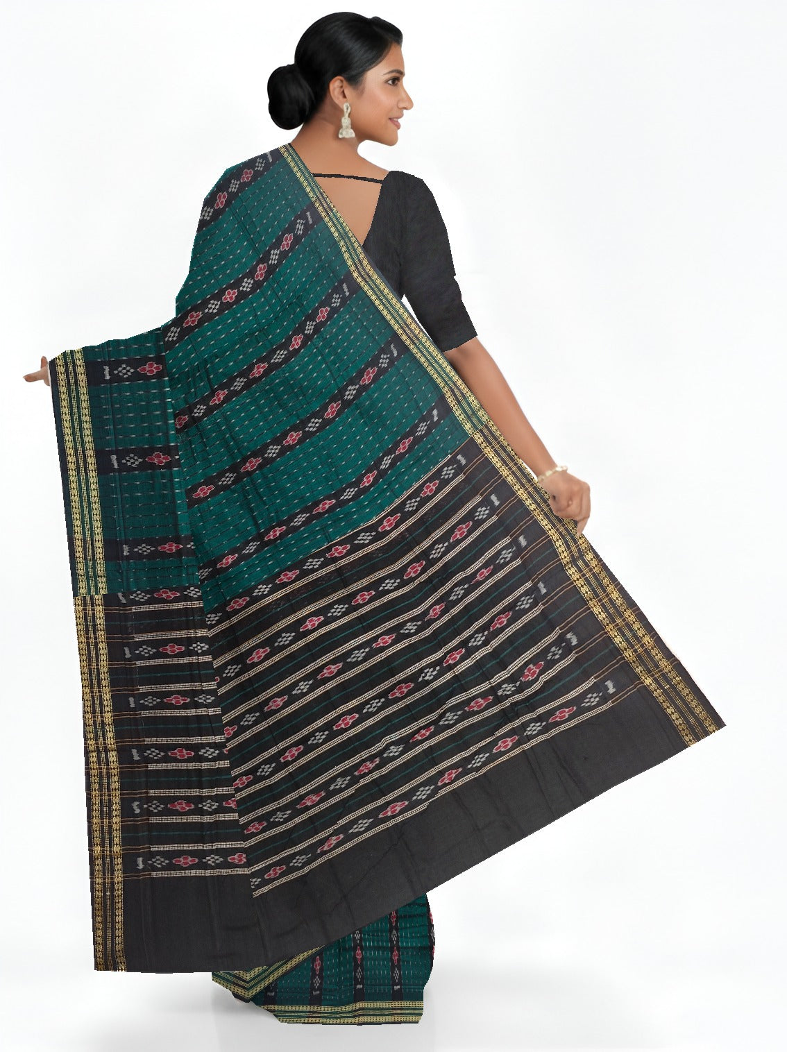 Green And Black Line Bandha Saree | Odisha Handloom GI Tagged | Devnika