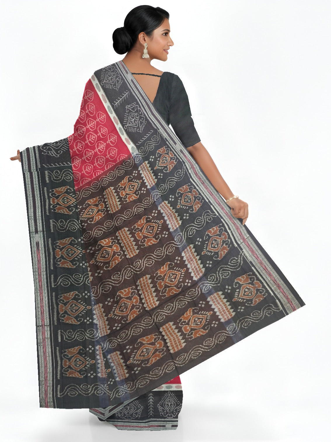 Maroon And White Mania Bandha Traditional Katiki Saree | Odisha Handloom GI Tagged | Devnika