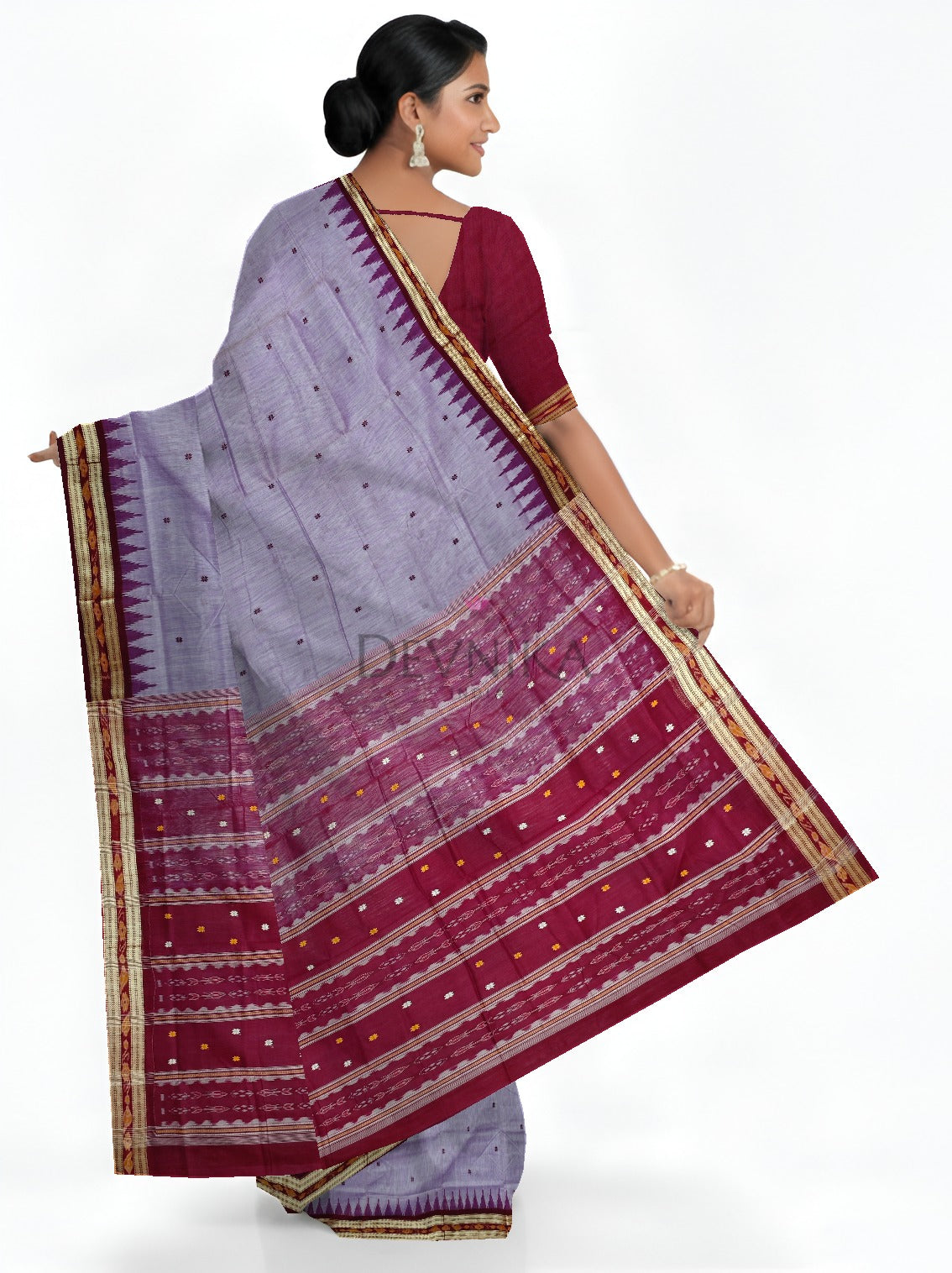 Purple Bandha Border Cotton Bapta Saree | Odisha Handloom GI Tagged | Devnika