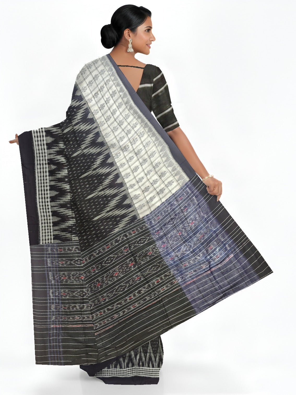 Black And White Mania Bandha Traditional Katiki Saree | Odisha Handloom GI Tagged | Devnika