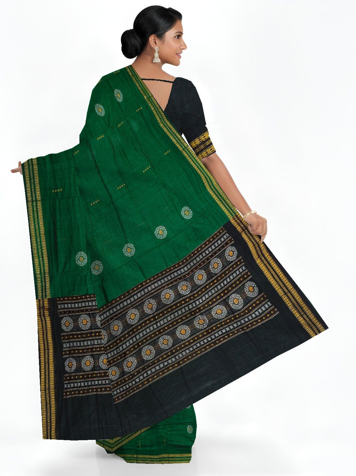 Green Bomkai Butti Sambalapuri Saree | Odisha Handloom GI Tagged | Devnika