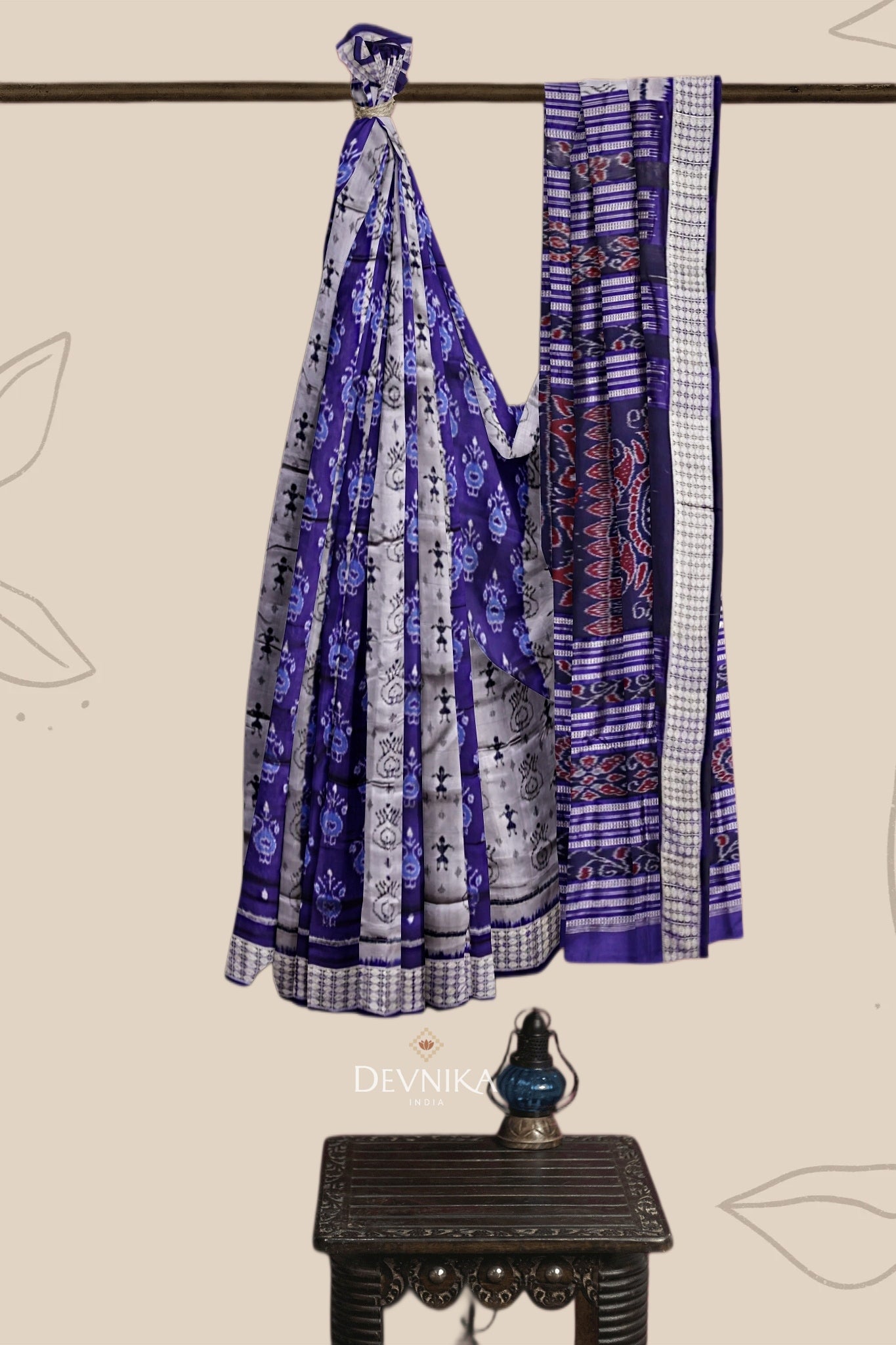 Violet Blue Teracota Bandha Silk Saree | Odisha Handloom GI Tagged | Devnika