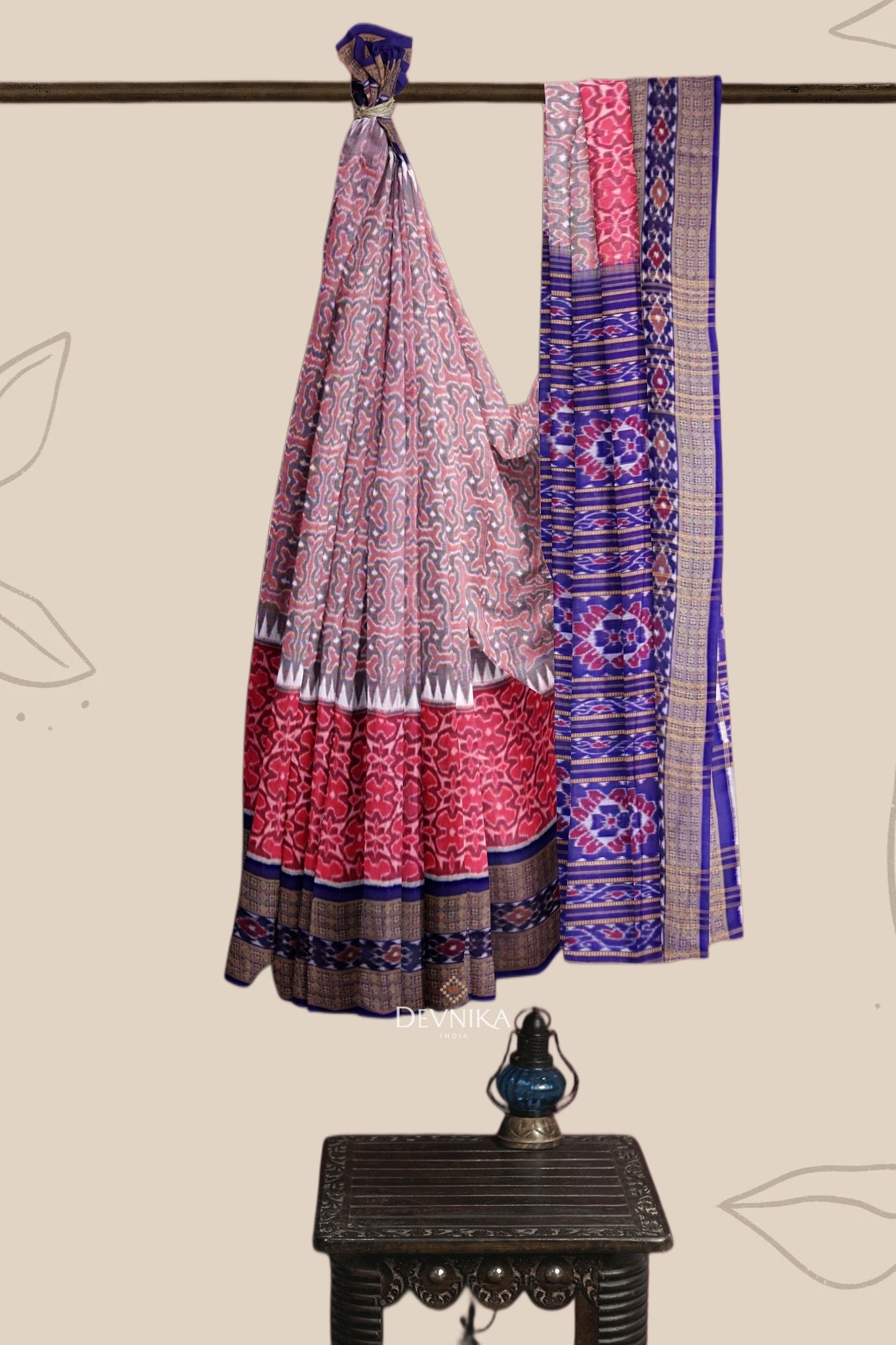 Sweet Pink Double Border Bandha Handloom Cotton Saree | Odisha Handloom | Devnika