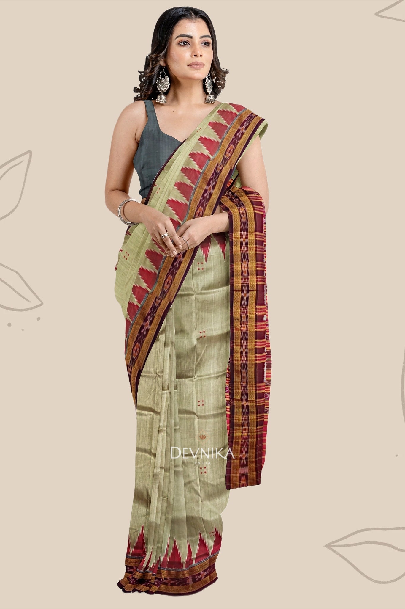 Matha Brown Big Temple Border Khandua Pata Saree | Odisha Handloom | Devnika