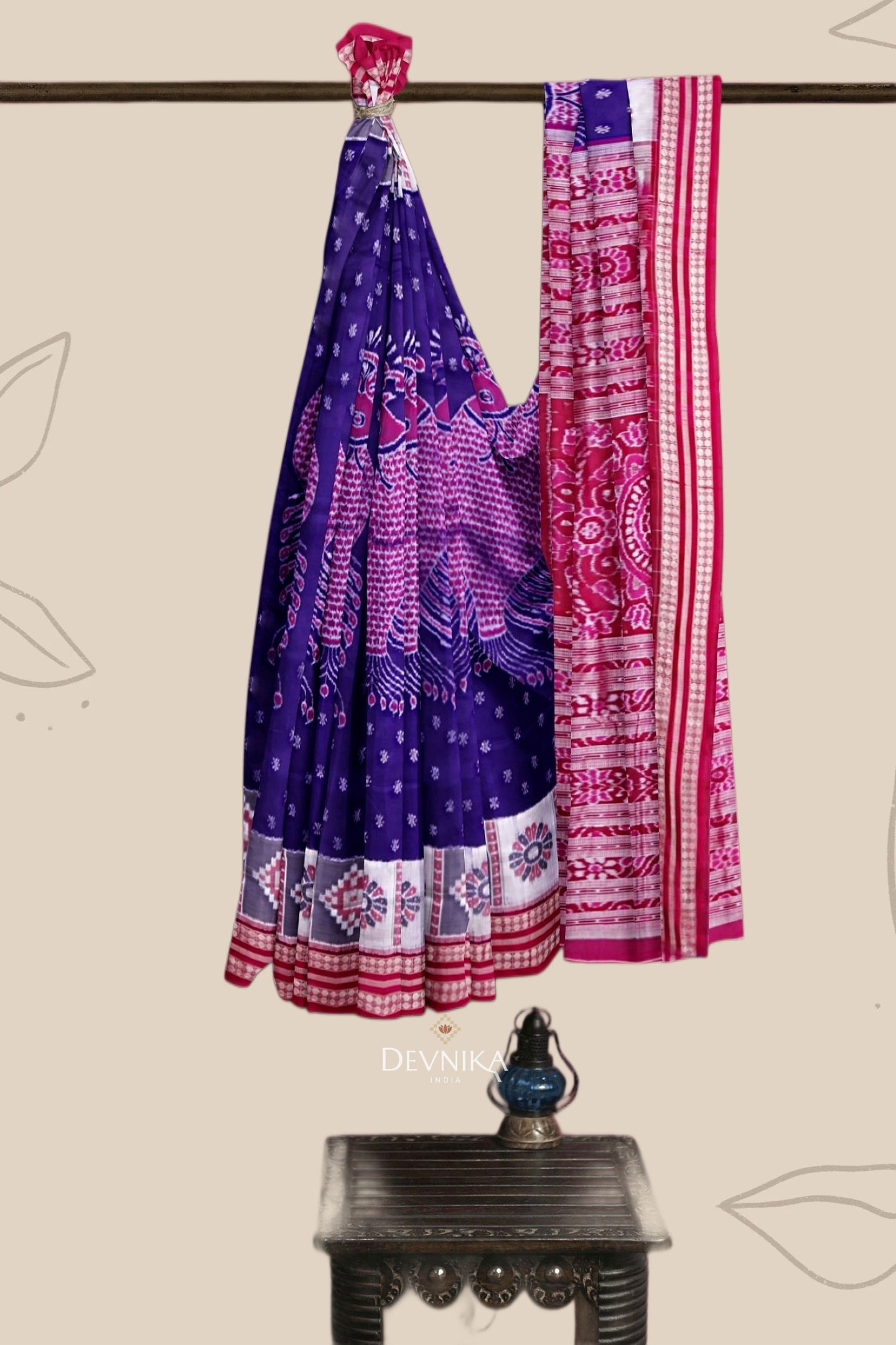 Blue And Violet Fish Bandha Saree