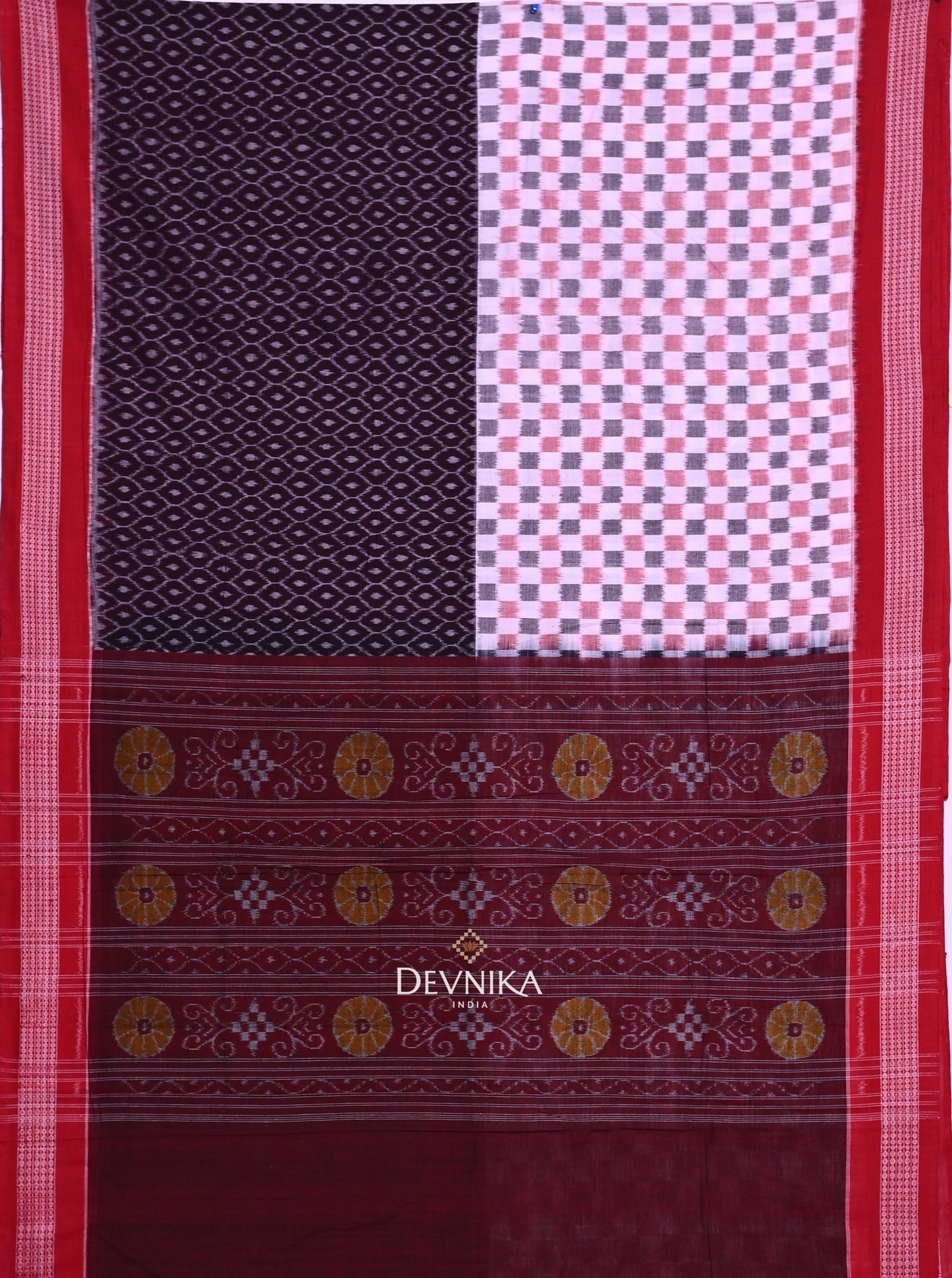 Dark Coffee Half Half Bandha Handloom Cotton Saree | Odisha Handloom | Devnika