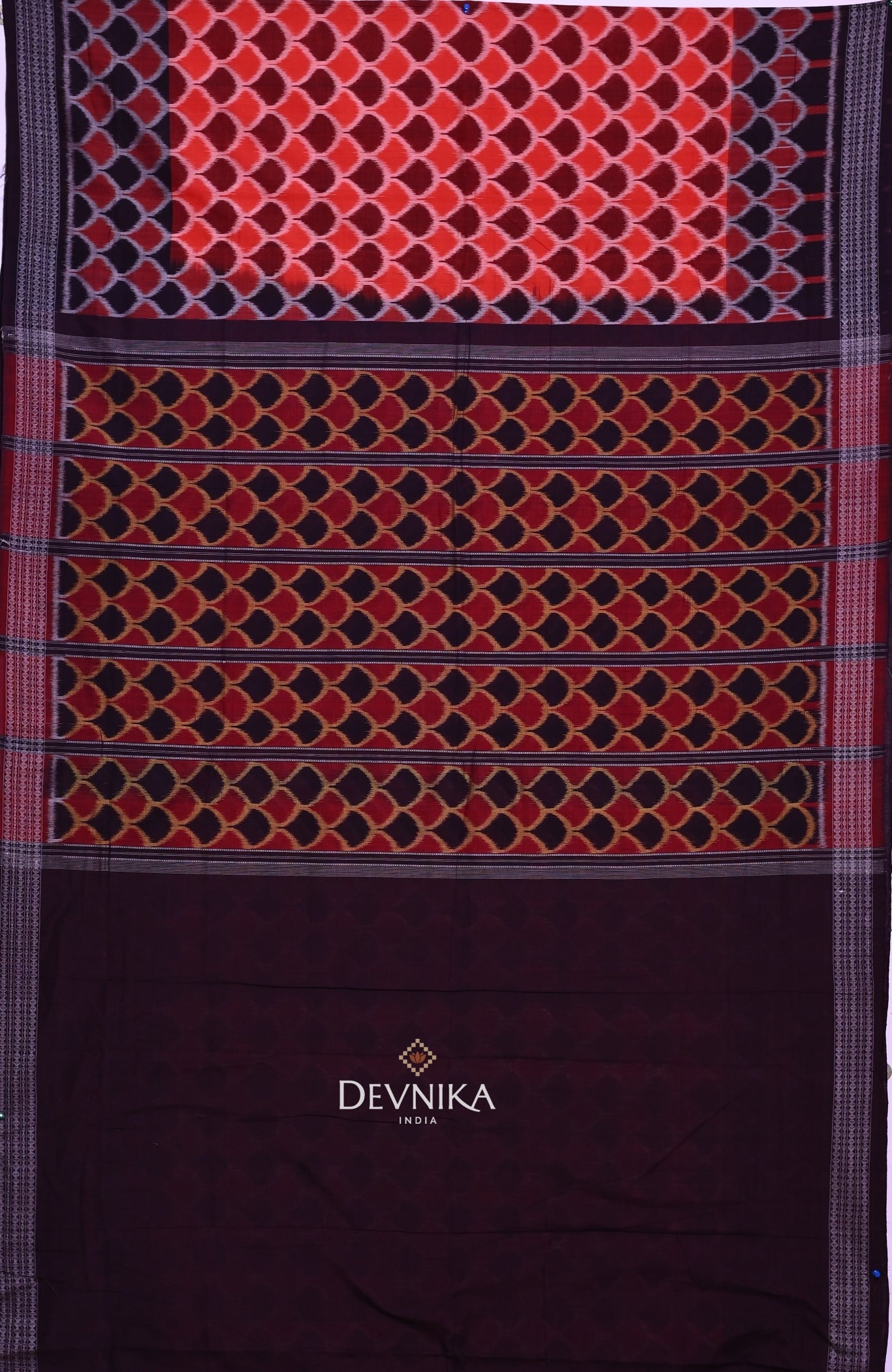 Rust And Brown Body Bandha Handloom Cotton Saree | Odisha Handloom | Devnika