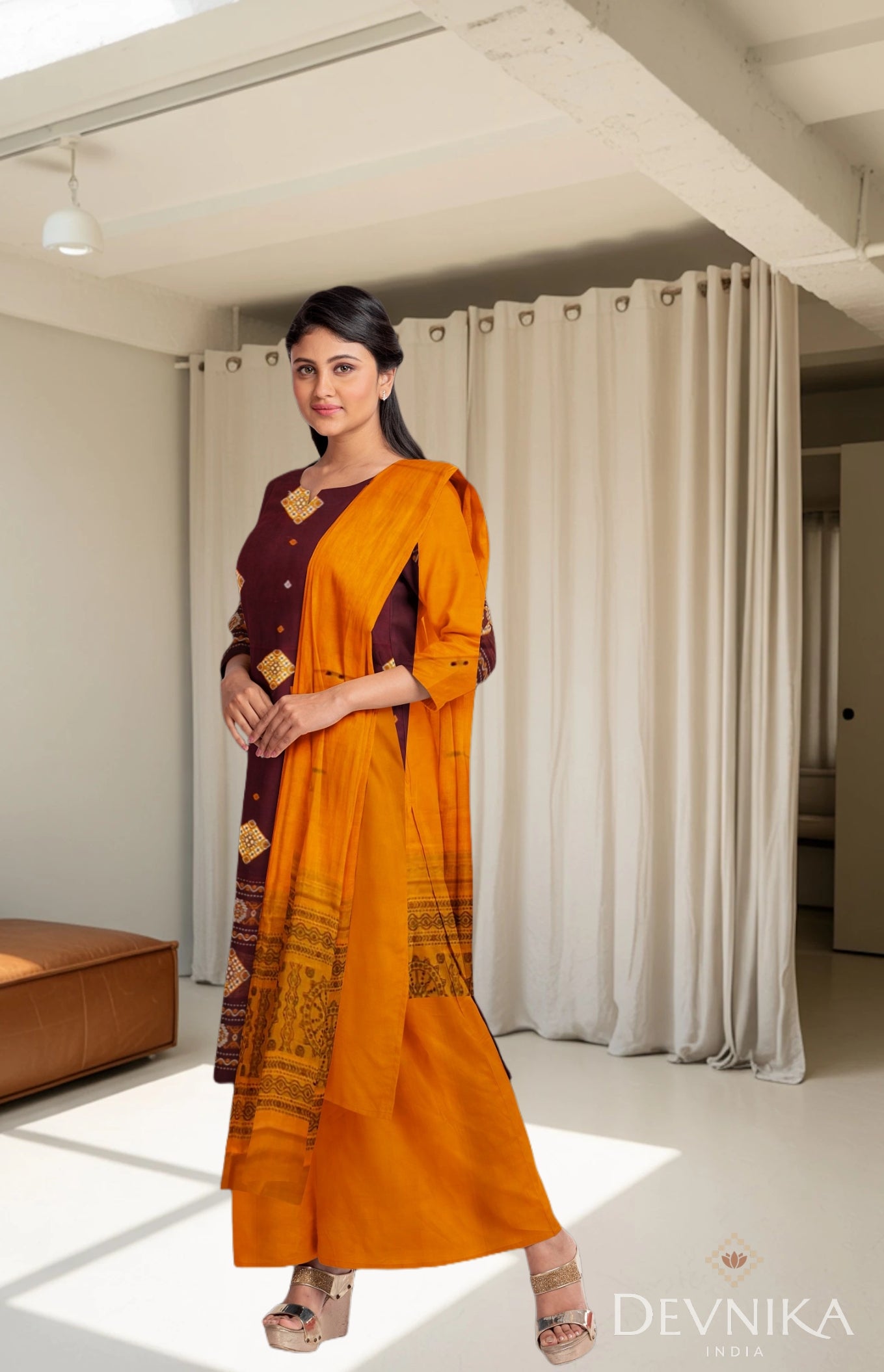 Deep Maroon Bomkai Dress Set