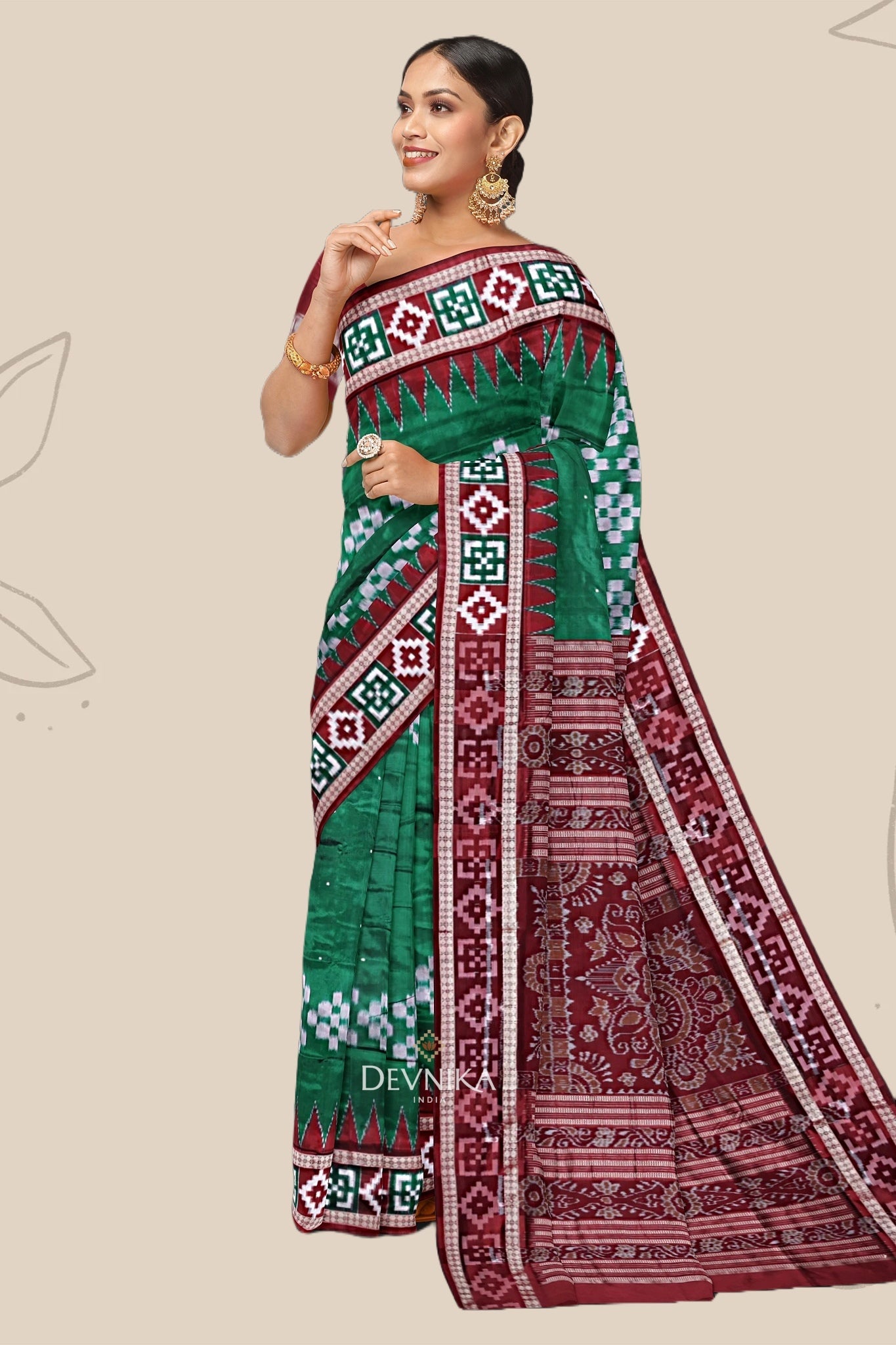 Green Border Pasapalli Saree | Odisha Handloom | Devnika