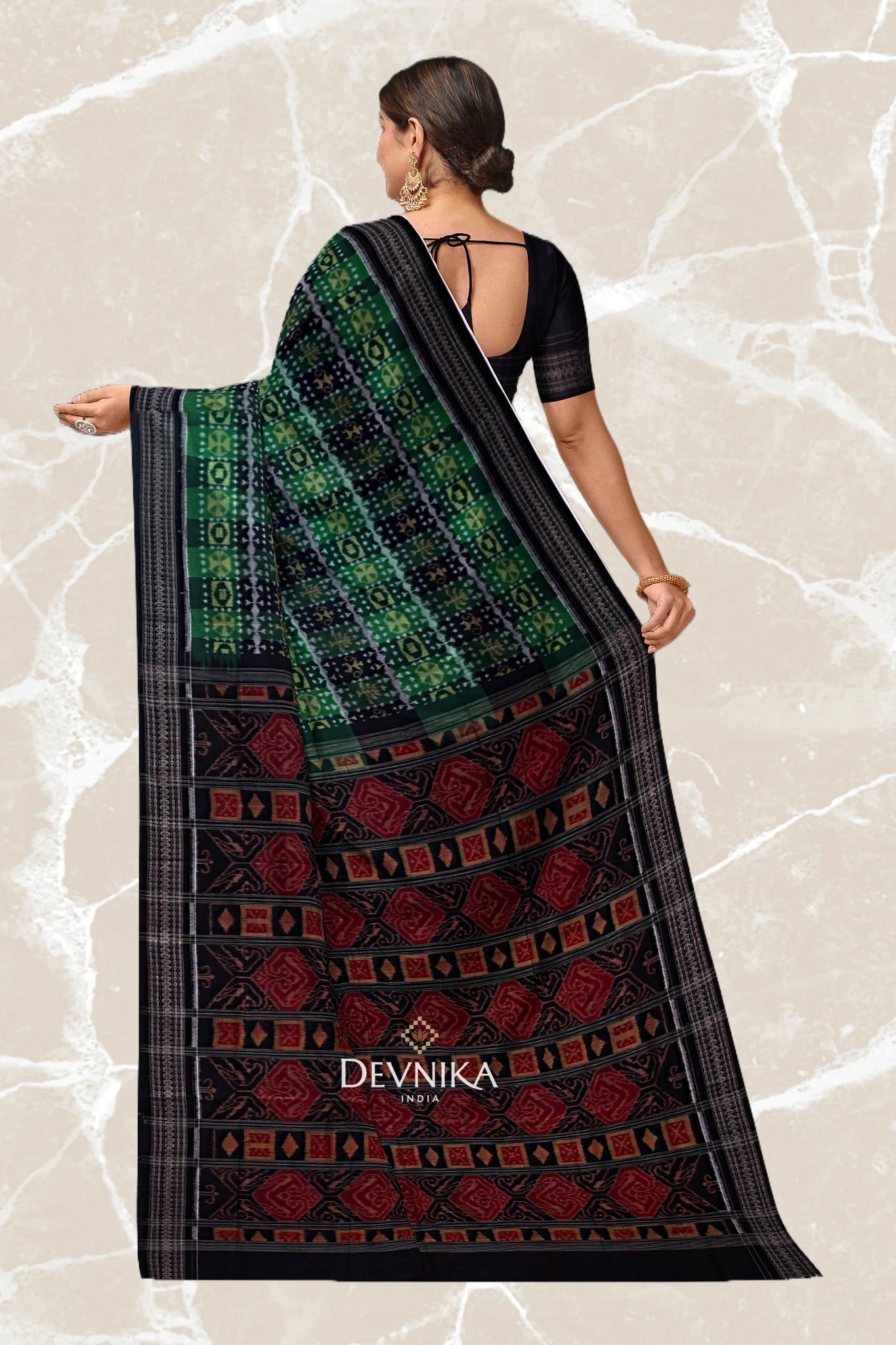 Green Golden Teracota Bandha Handloom Cotton Saree | Odisha Handloom | Devnika