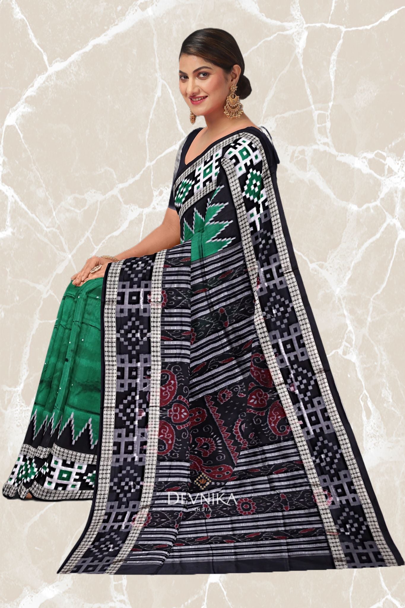 Forest Green Pasapalli Buti Bomkai Silk Saree | Odisha Handloom GI Tagged | Devnika