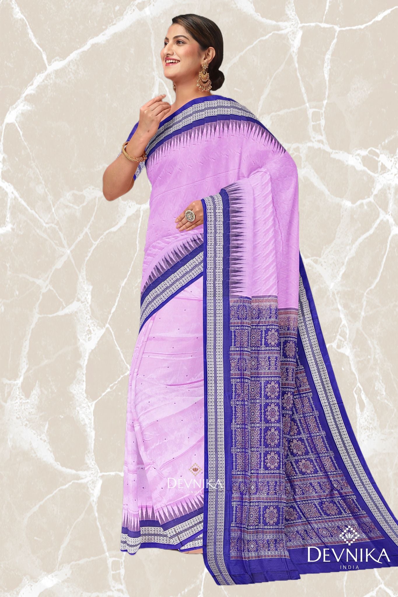 Deep Lavender Bomkai Butti Silk Saree | Odisha Handloom GI Tagged | Devnika