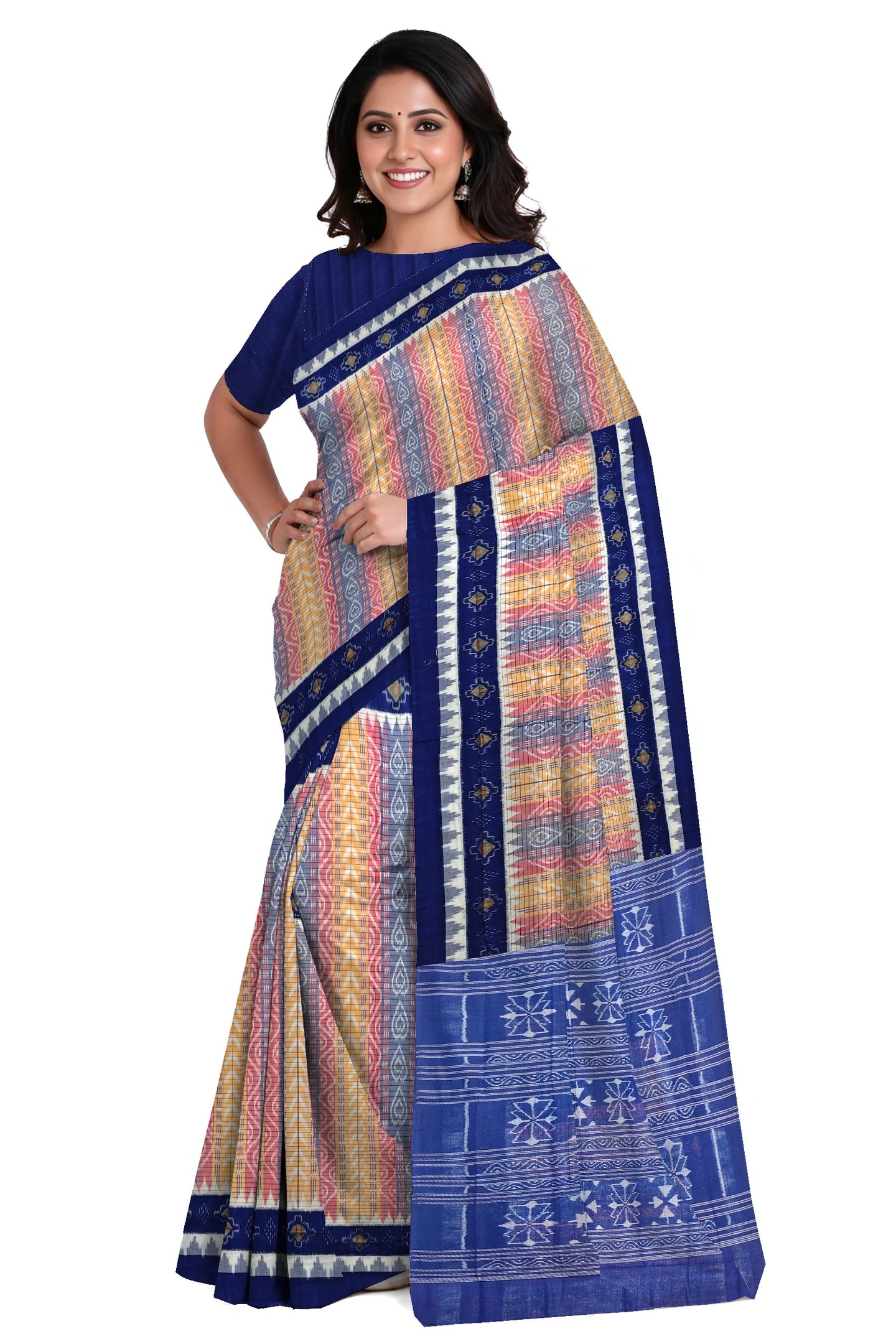 Blue Red Yellow Body Bandha Saree