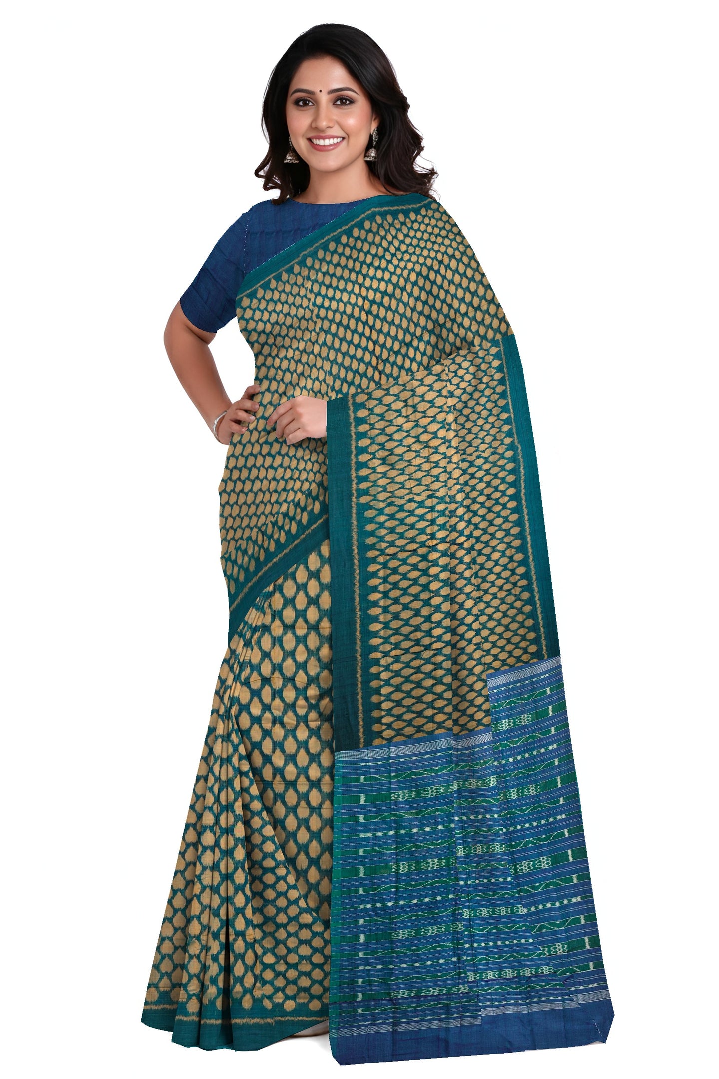 Green And Golden Tikili Bandha Saree
