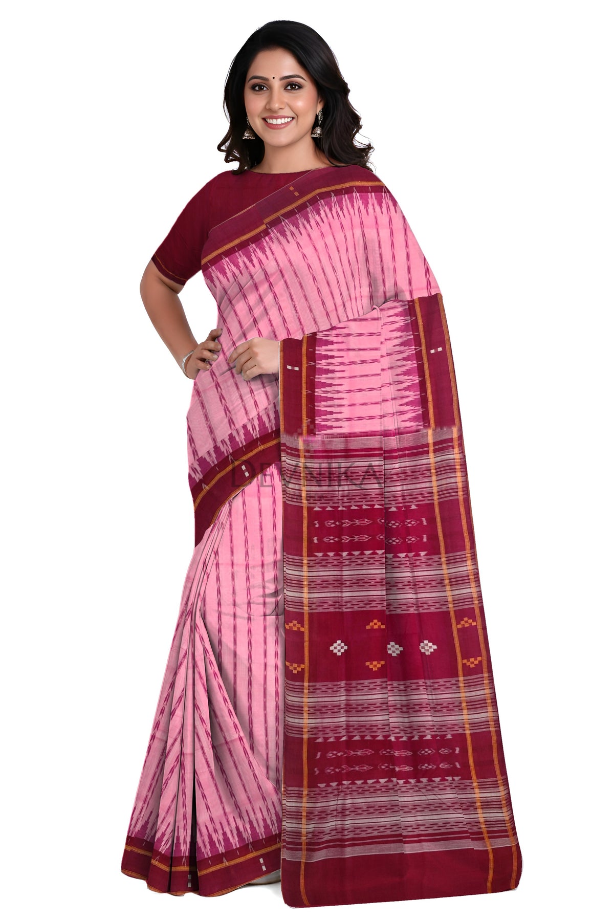 Pink Khajuri Pati Bandha Saree | Odisha Handloom GI Tagged | Devnika