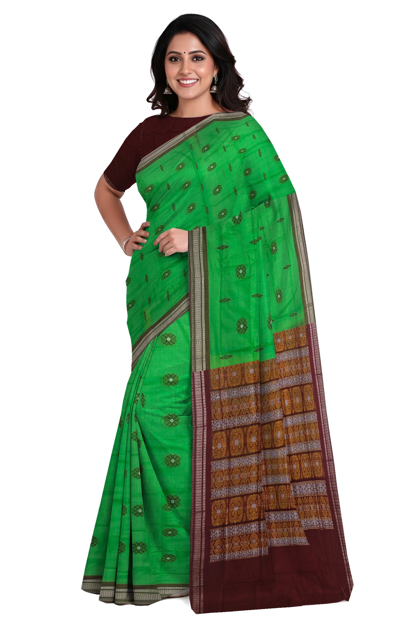 Parrot Green Bomkai Sambalapuri Saree