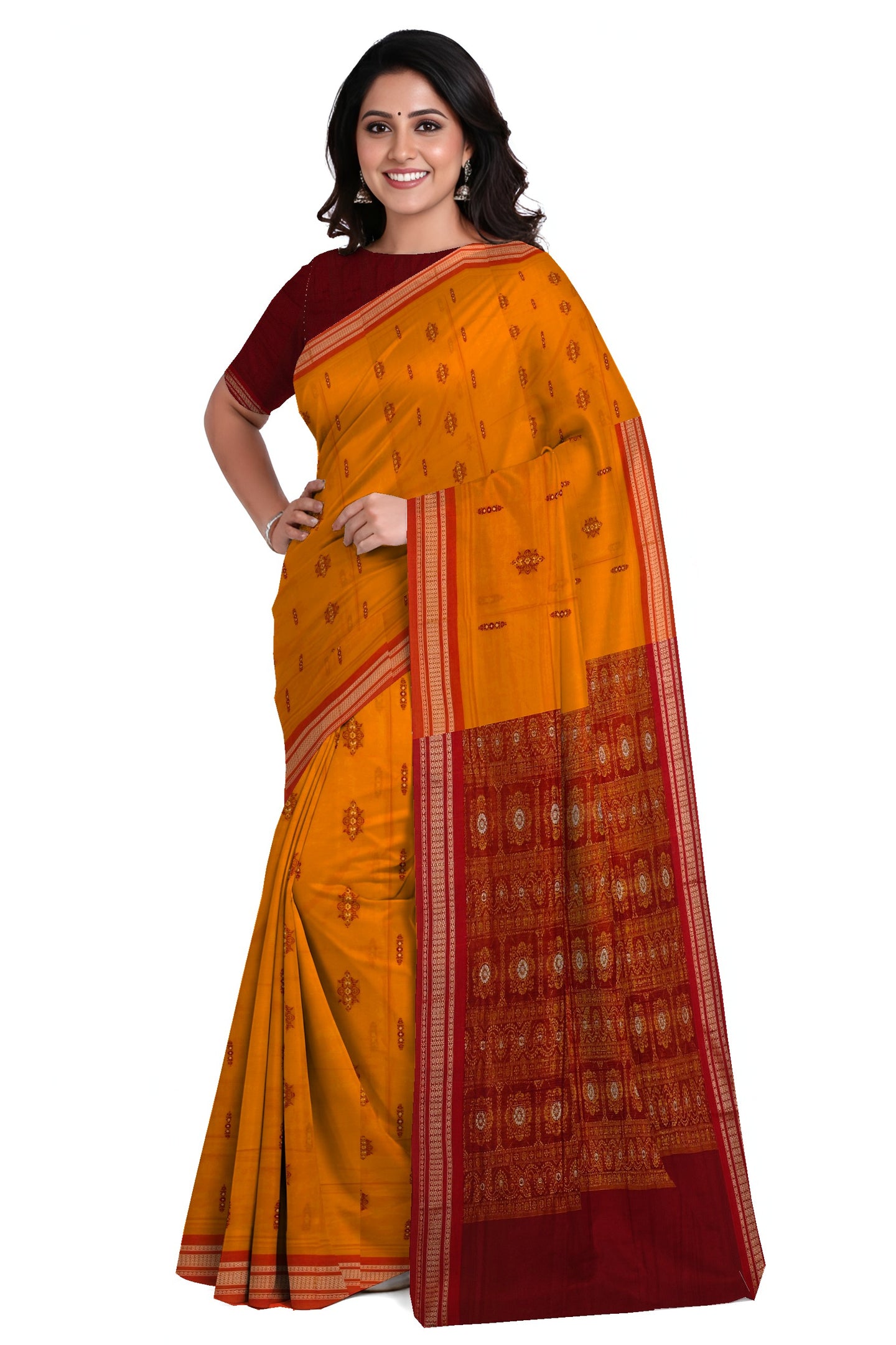 Golden Yellow Bomkai Sambalapuri Saree