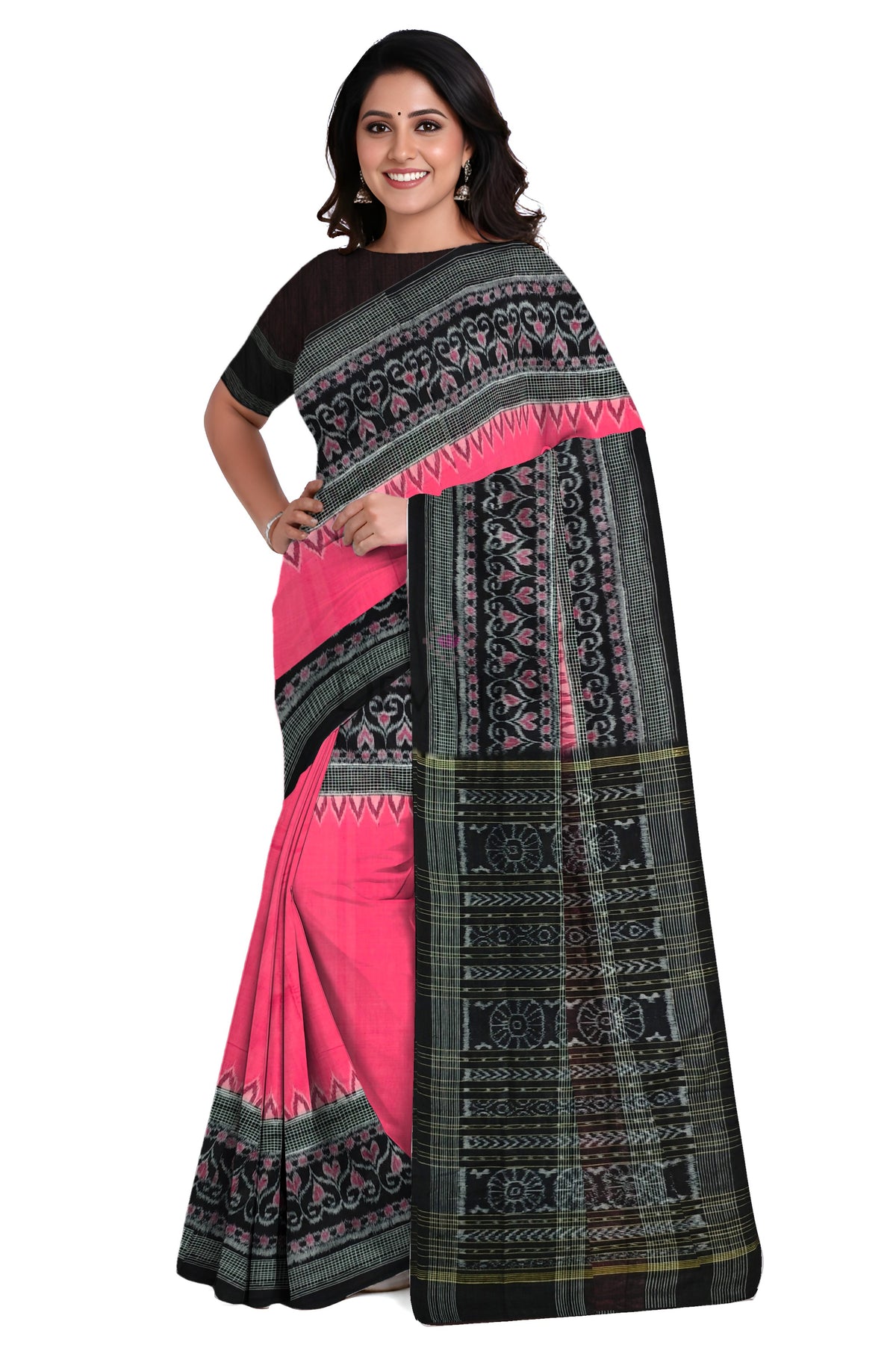 Pink Temple Border Bandha Saree | Odisha Handloom GI Tagged | Devnika