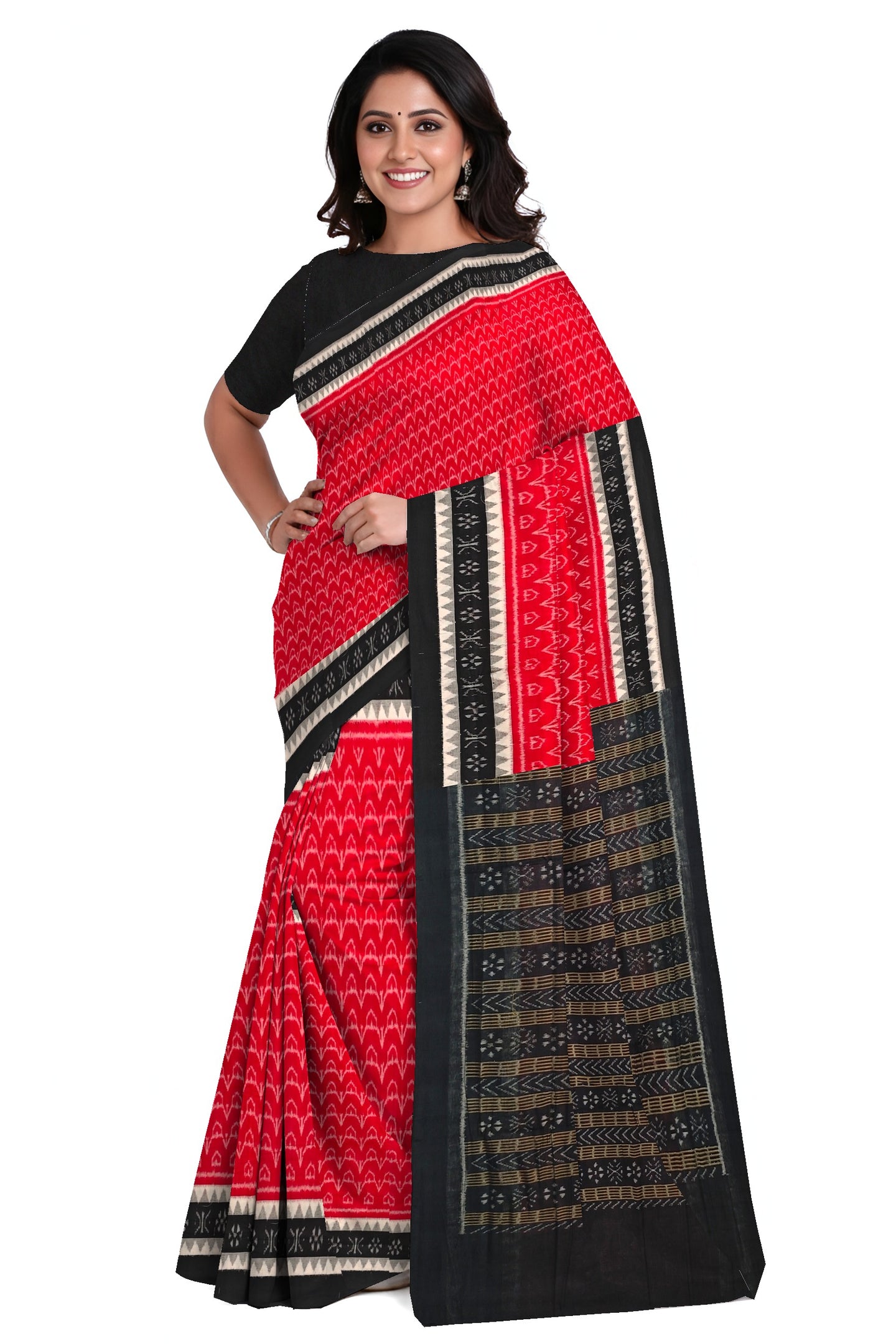 Red Double Temple Border Bandha Saree
