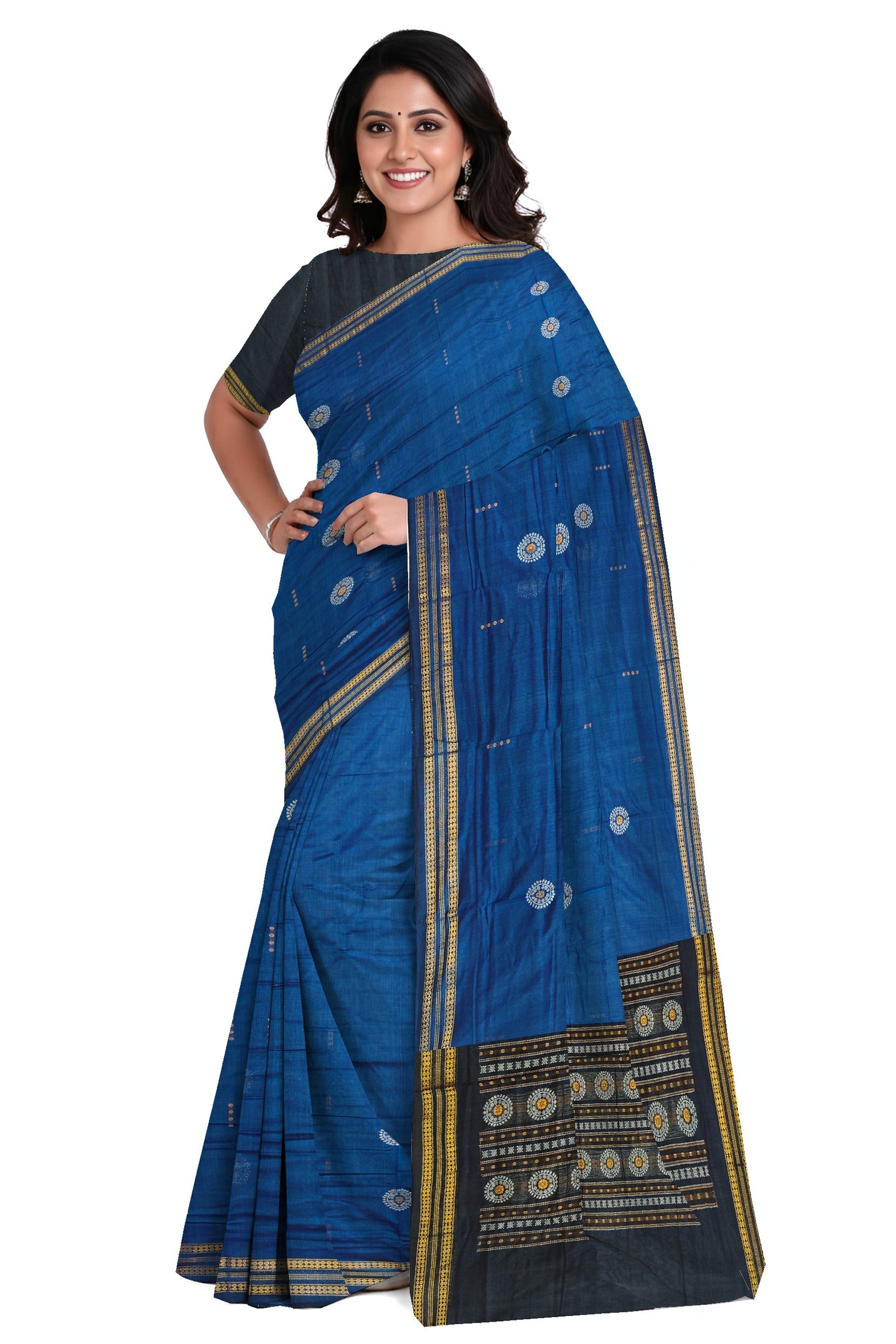 Blue Bomkai Butti Sambalapuri Saree | Odisha Handloom GI Tagged | Devnika