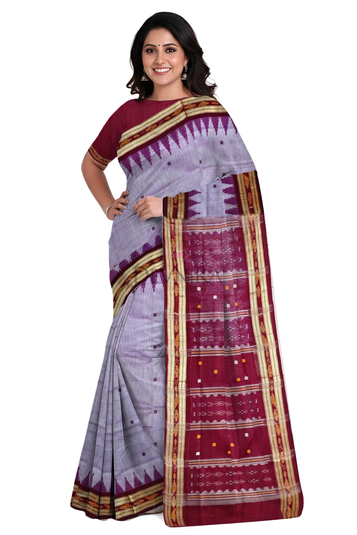 Purple Bandha Border Cotton Bapta Saree | Odisha Handloom GI Tagged | Devnika