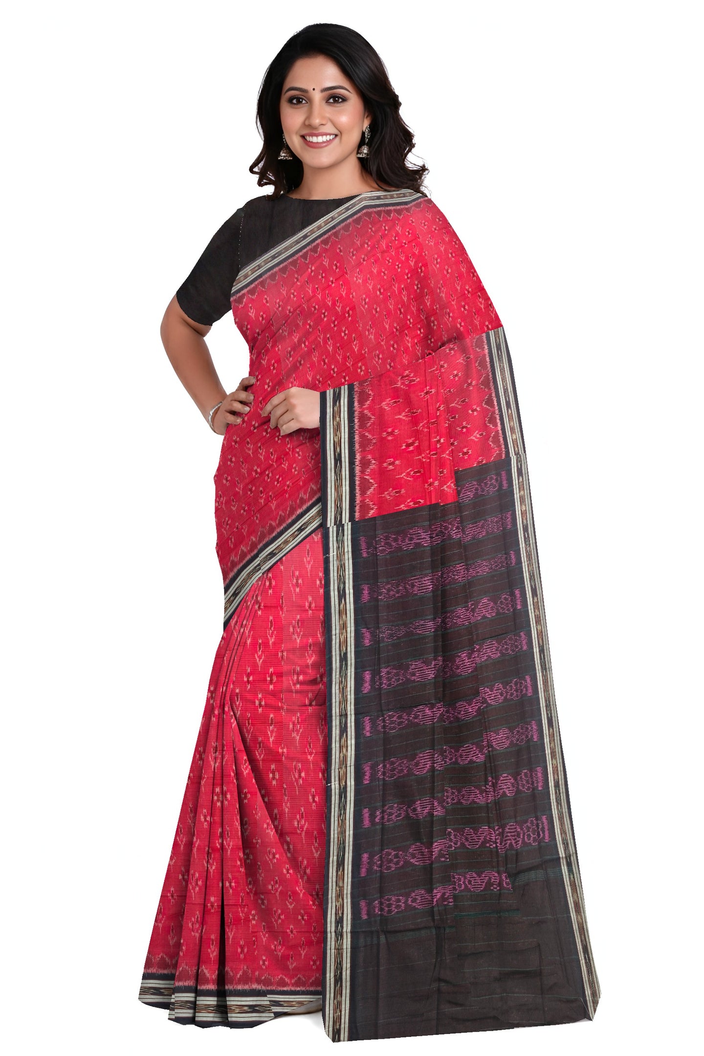 Deep Red Mania Bandha Traditional Katiki Saree | Odisha Handloom GI Tagged | Devnika