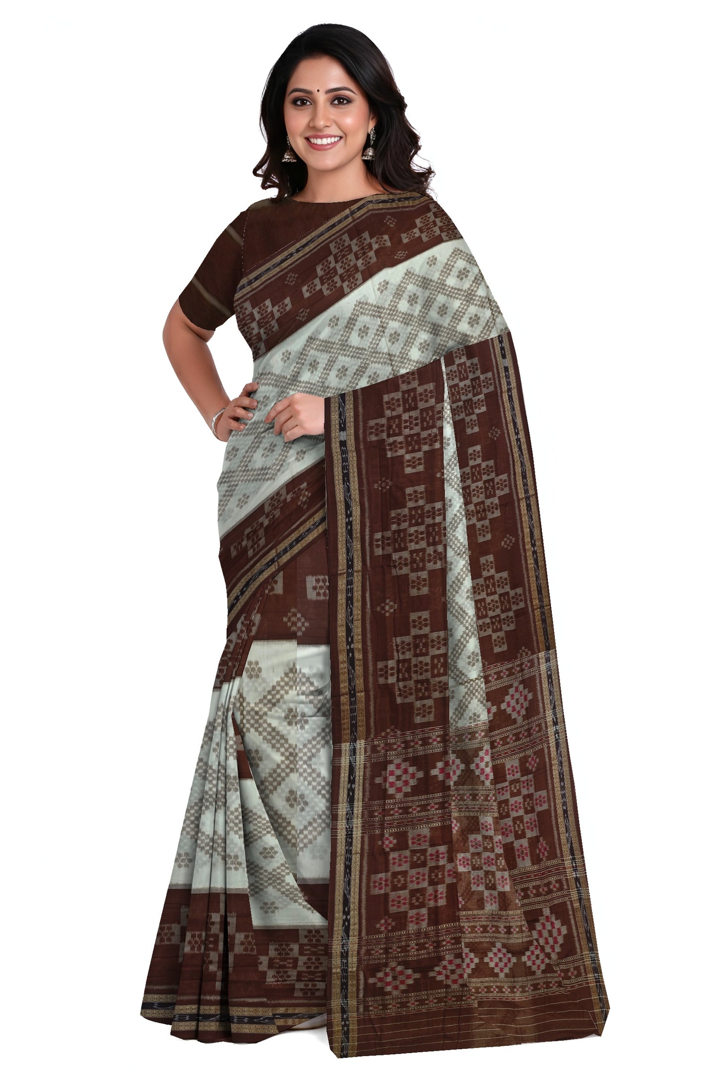 White Mania Bandha Traditional Katiki Saree | Odisha Handloom GI Tagged | Devnika