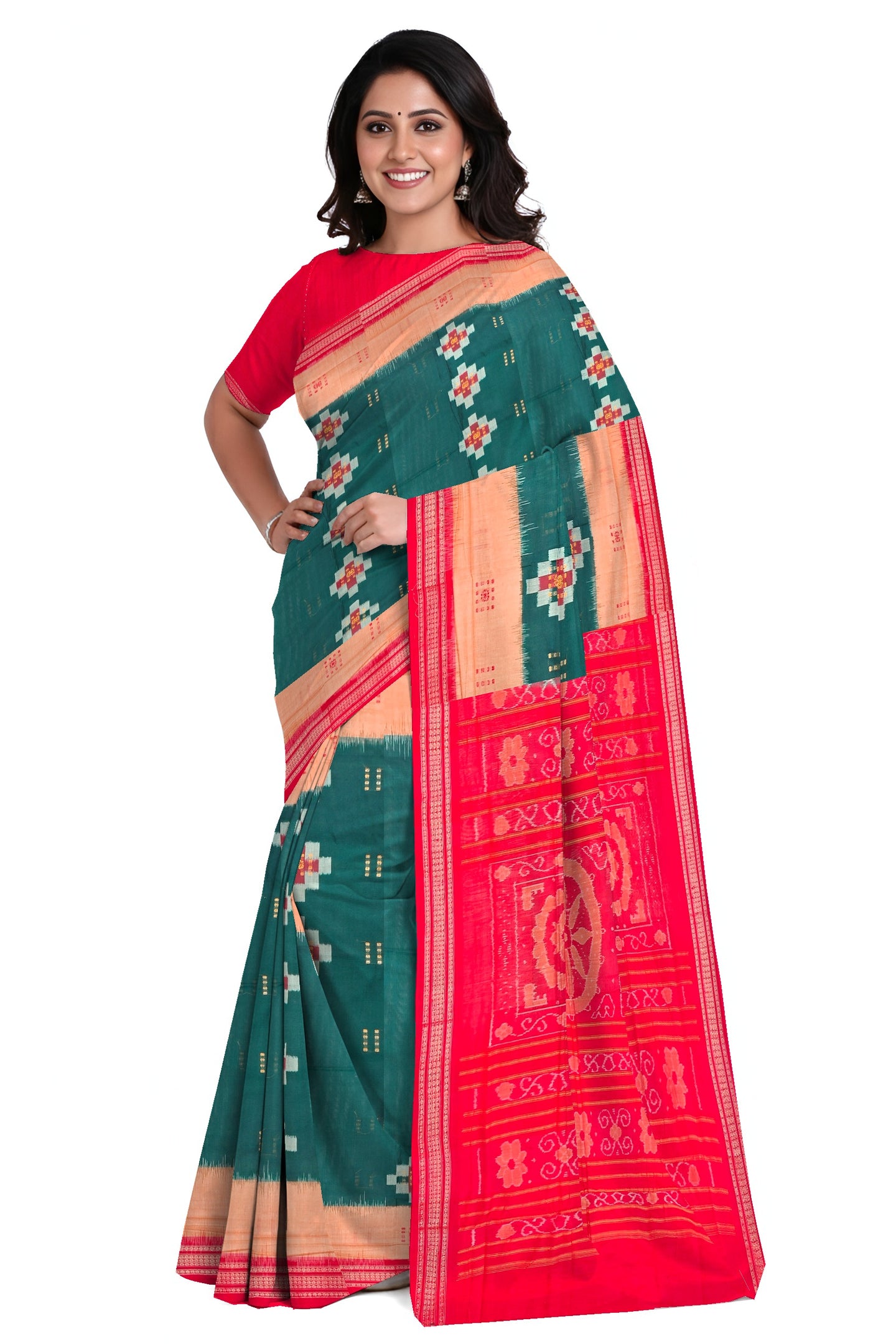 Deep Green Bandha Bomkai Saree | Odisha Handloom GI Tagged | Devnika