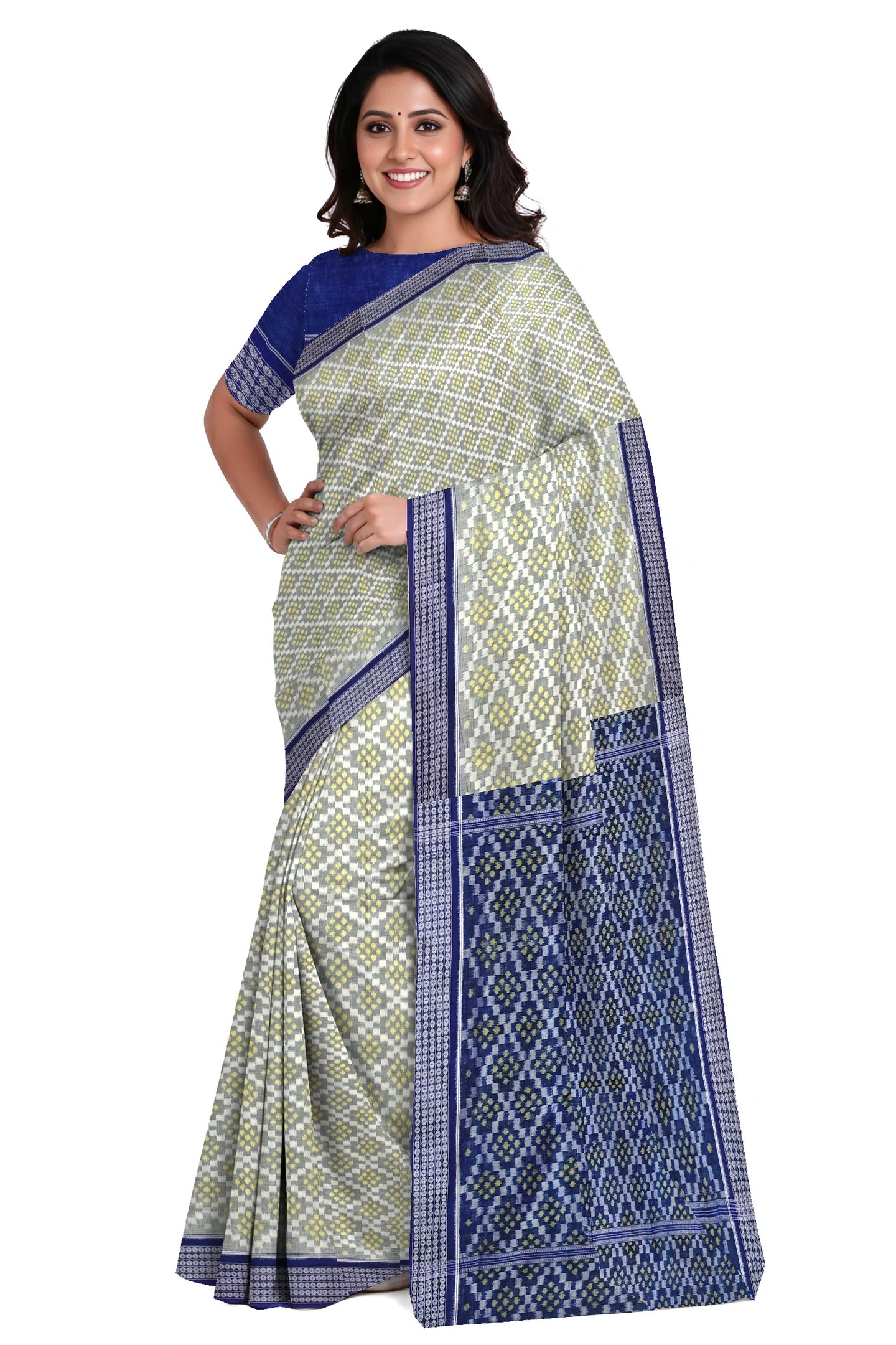 White & Yellow Bandha Pasapalli Saree | Odisha Handloom GI Tagged | Devnika