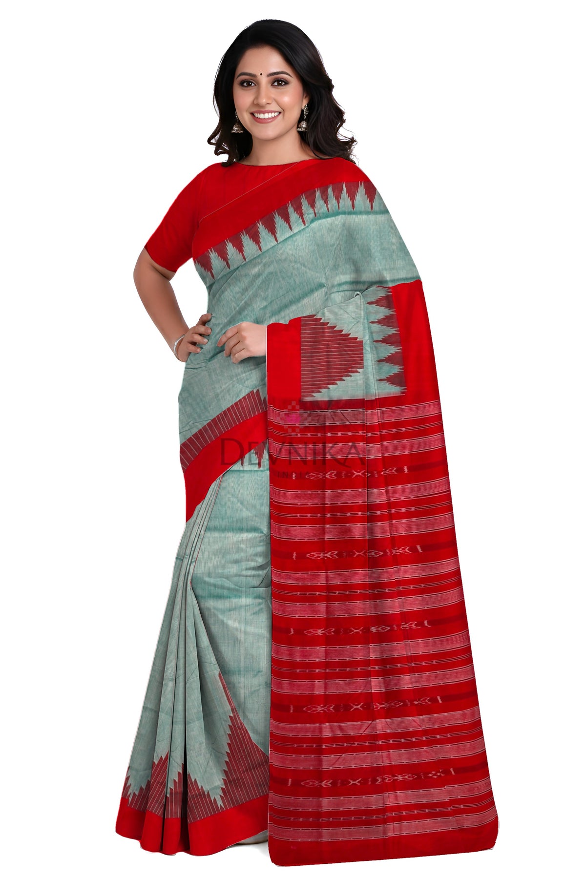 Light Green Big Temple Boarder Saree | Odisha Handloom GI Tagged | Devnika