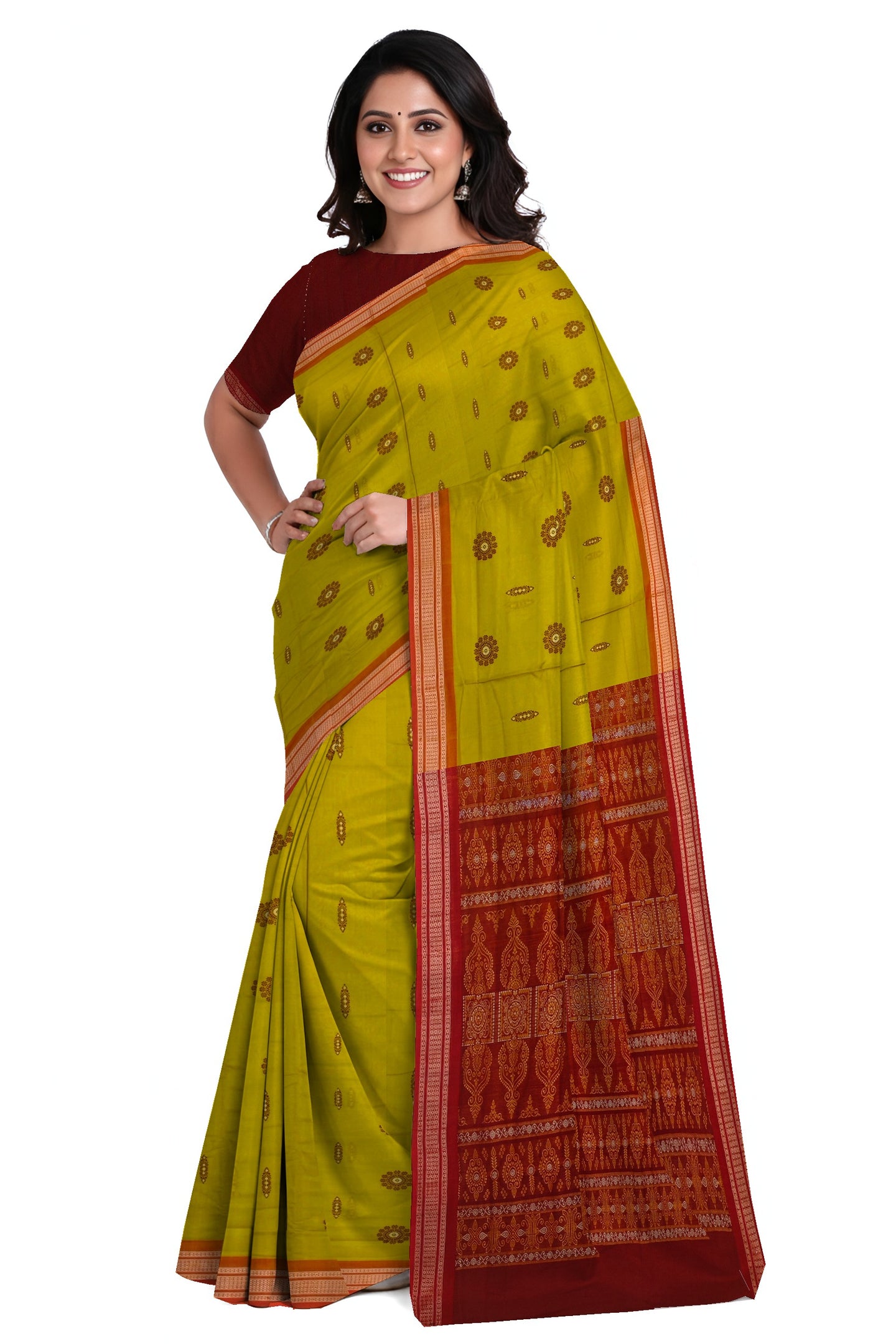 Lemon Green Bomkai Sambalapuri Saree