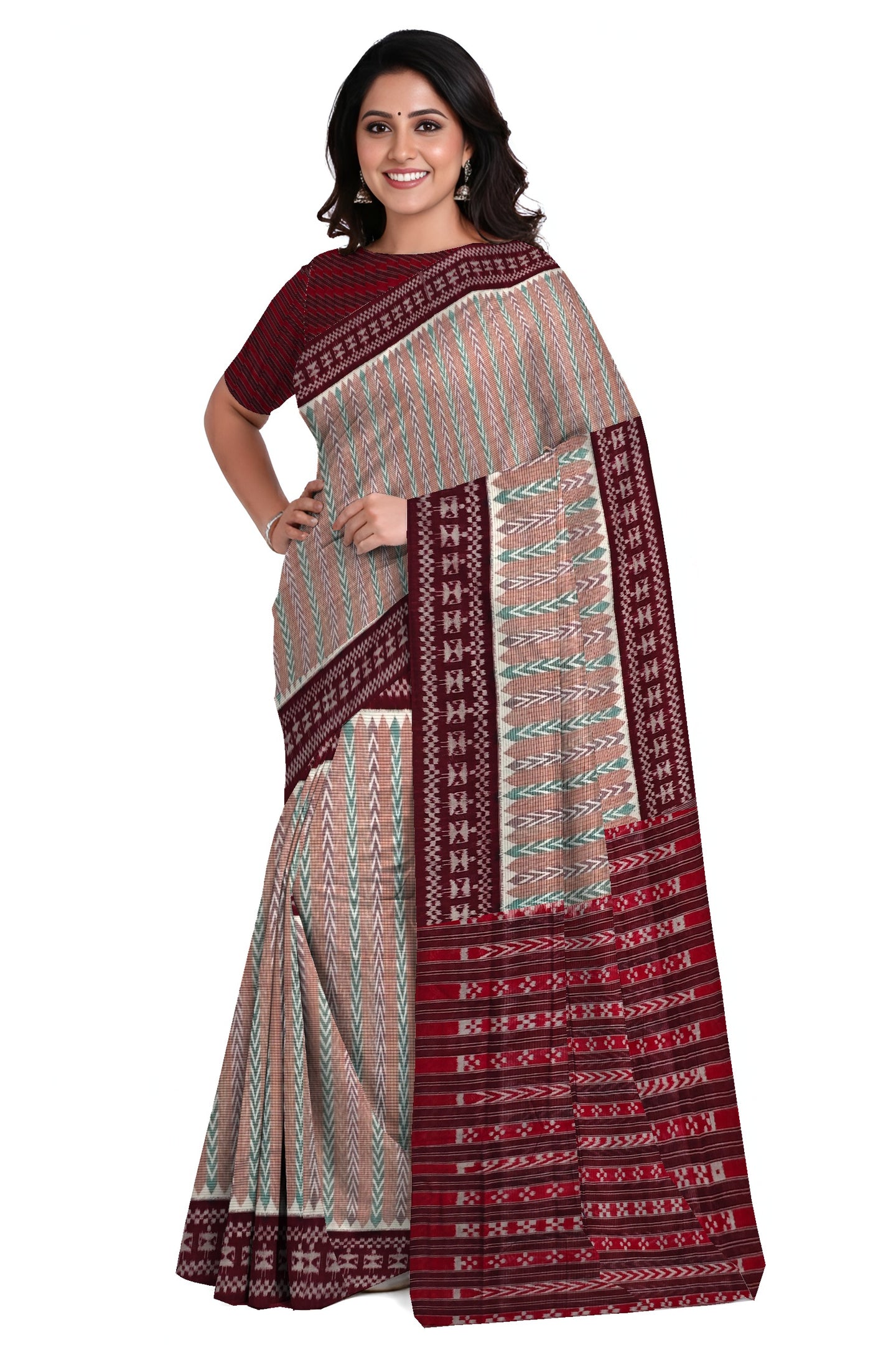 Brown Green Dhanpatri Bandha Saree