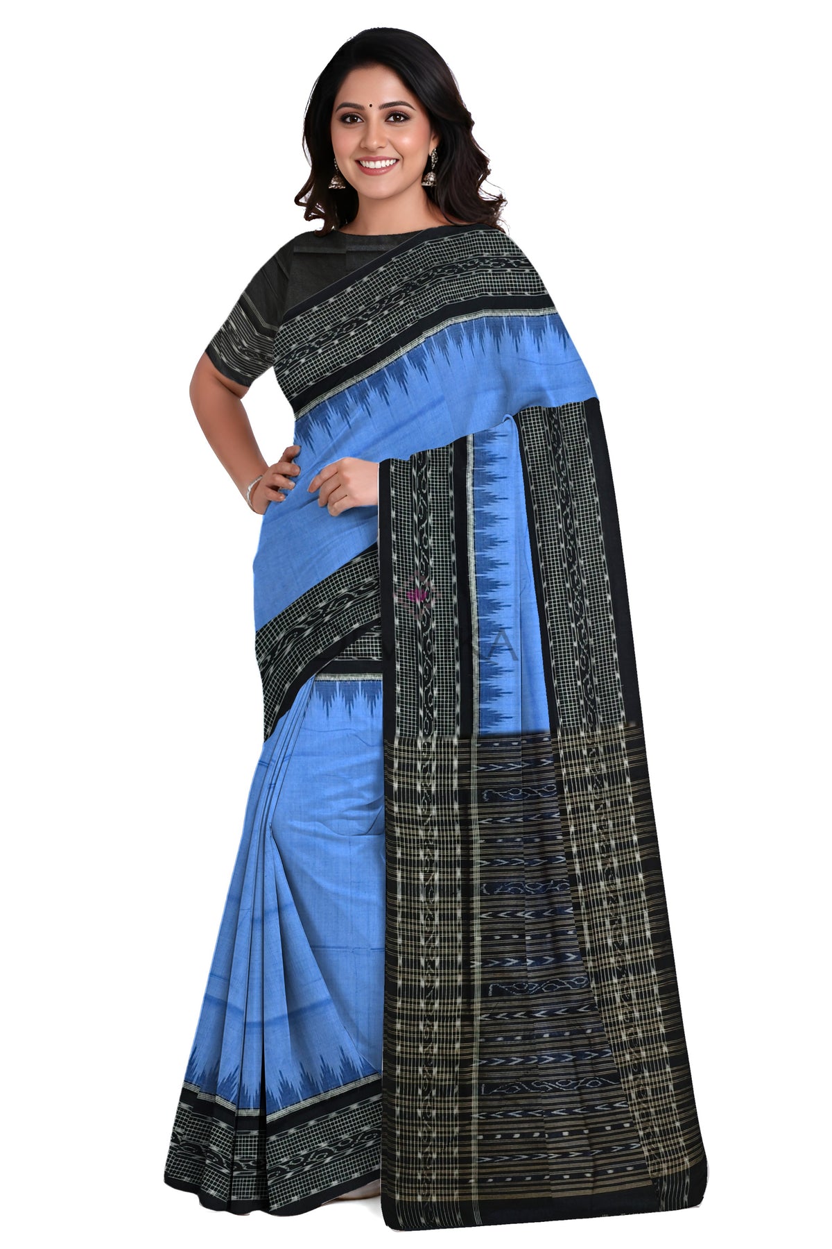 Blue Temple Border Bandha Saree | Odisha Handloom GI Tagged | Devnika
